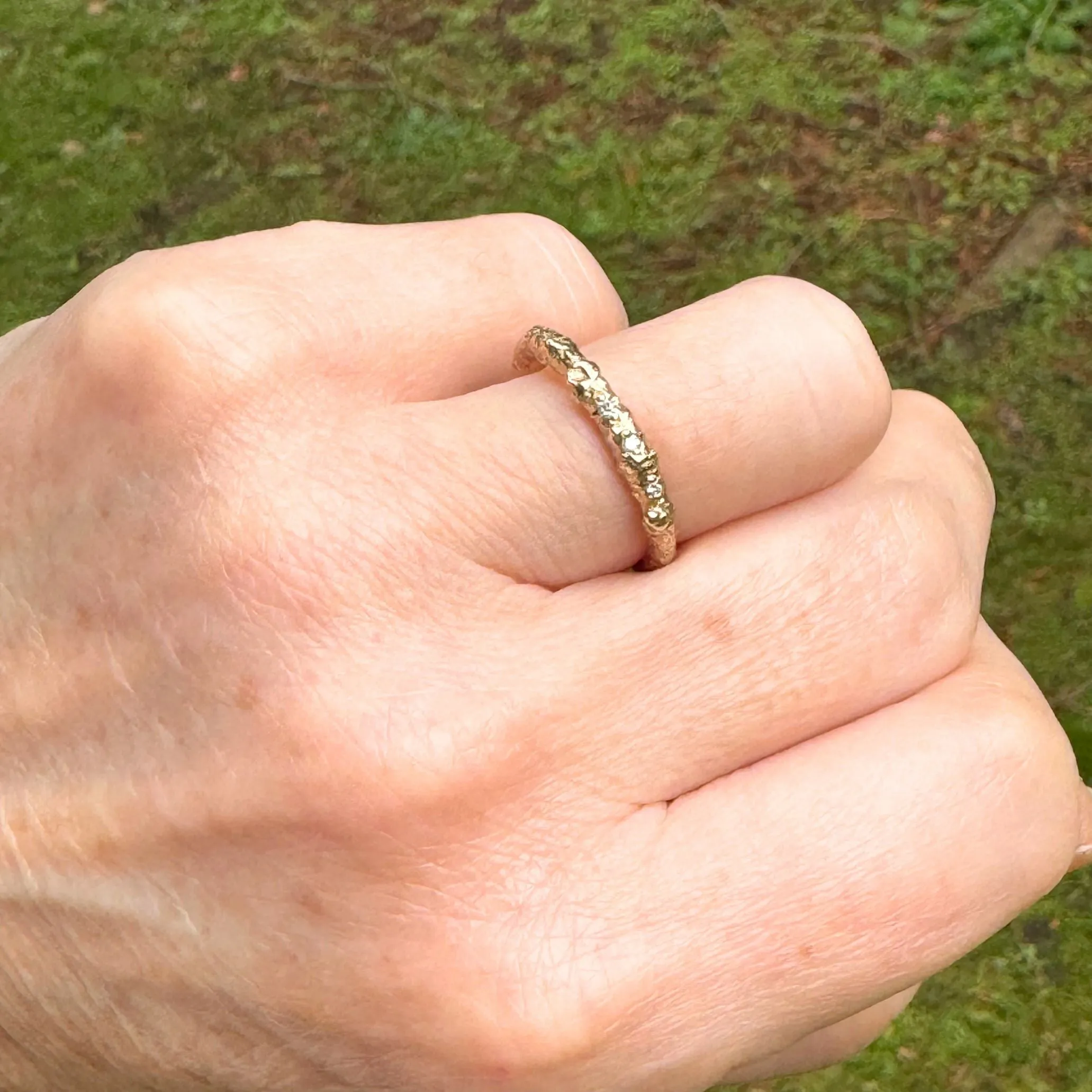 Gold and Diamond Twig Wedding Ring, Nature Inspired Twig Ring