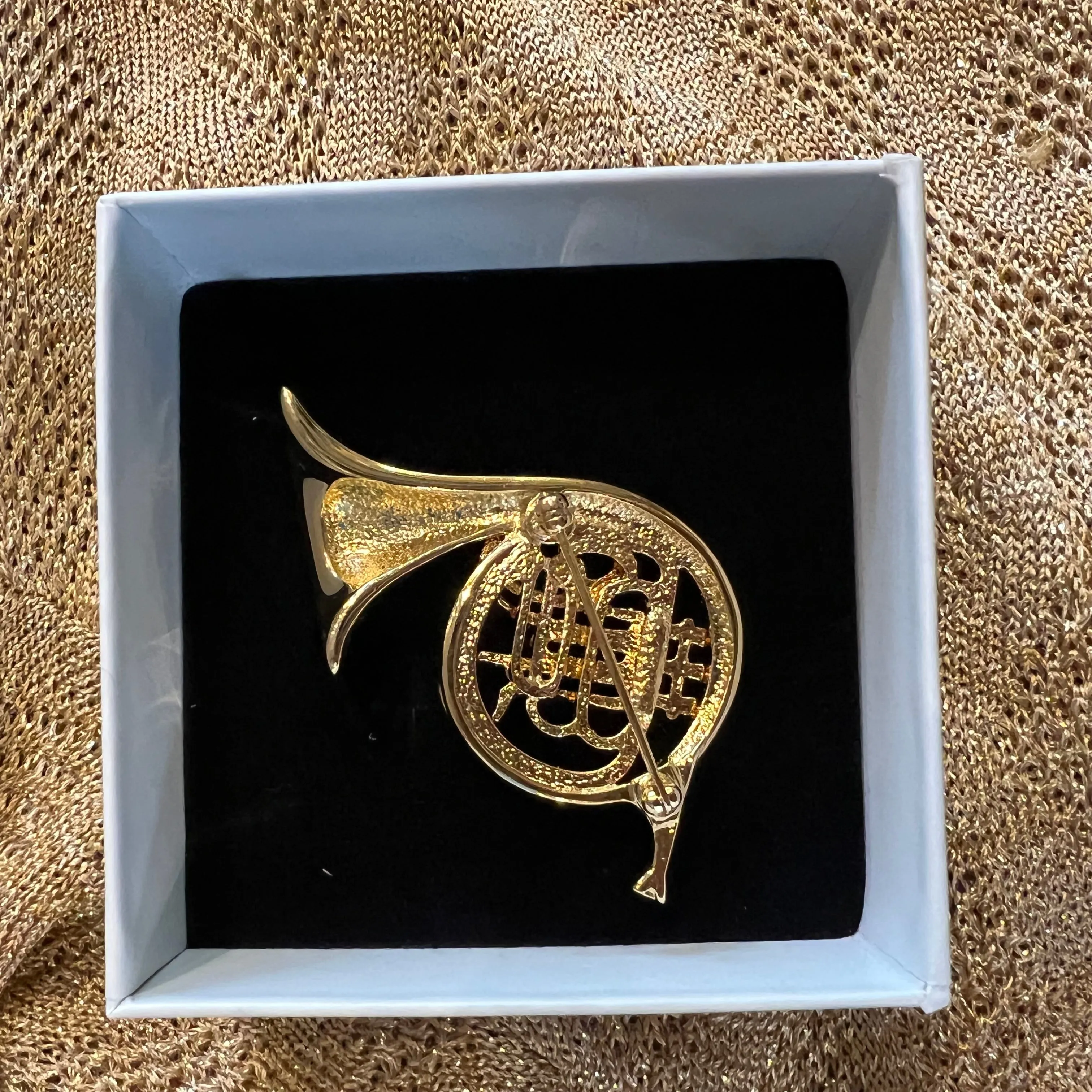 Gold French Horn Brooch  by Cabouchon