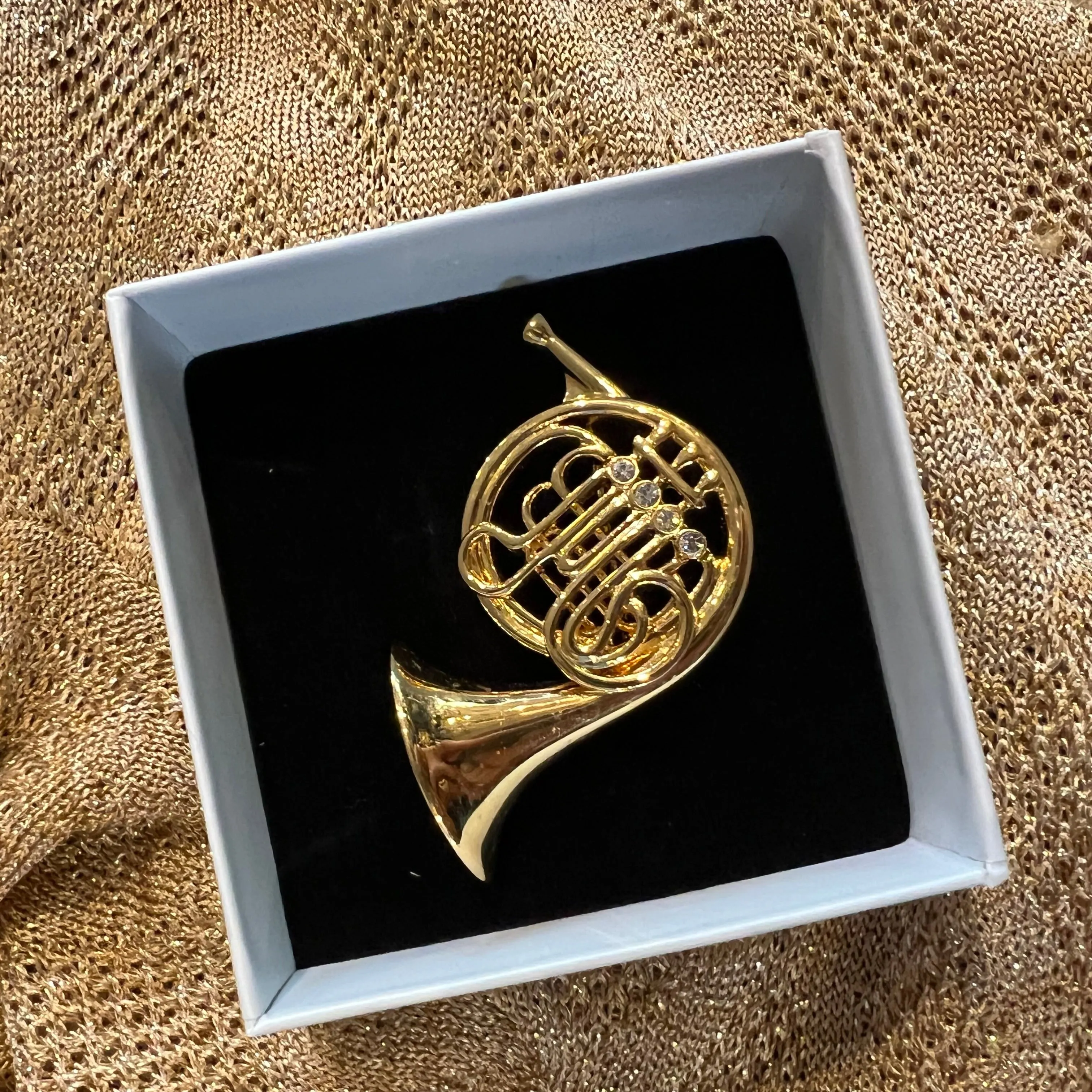 Gold French Horn Brooch  by Cabouchon