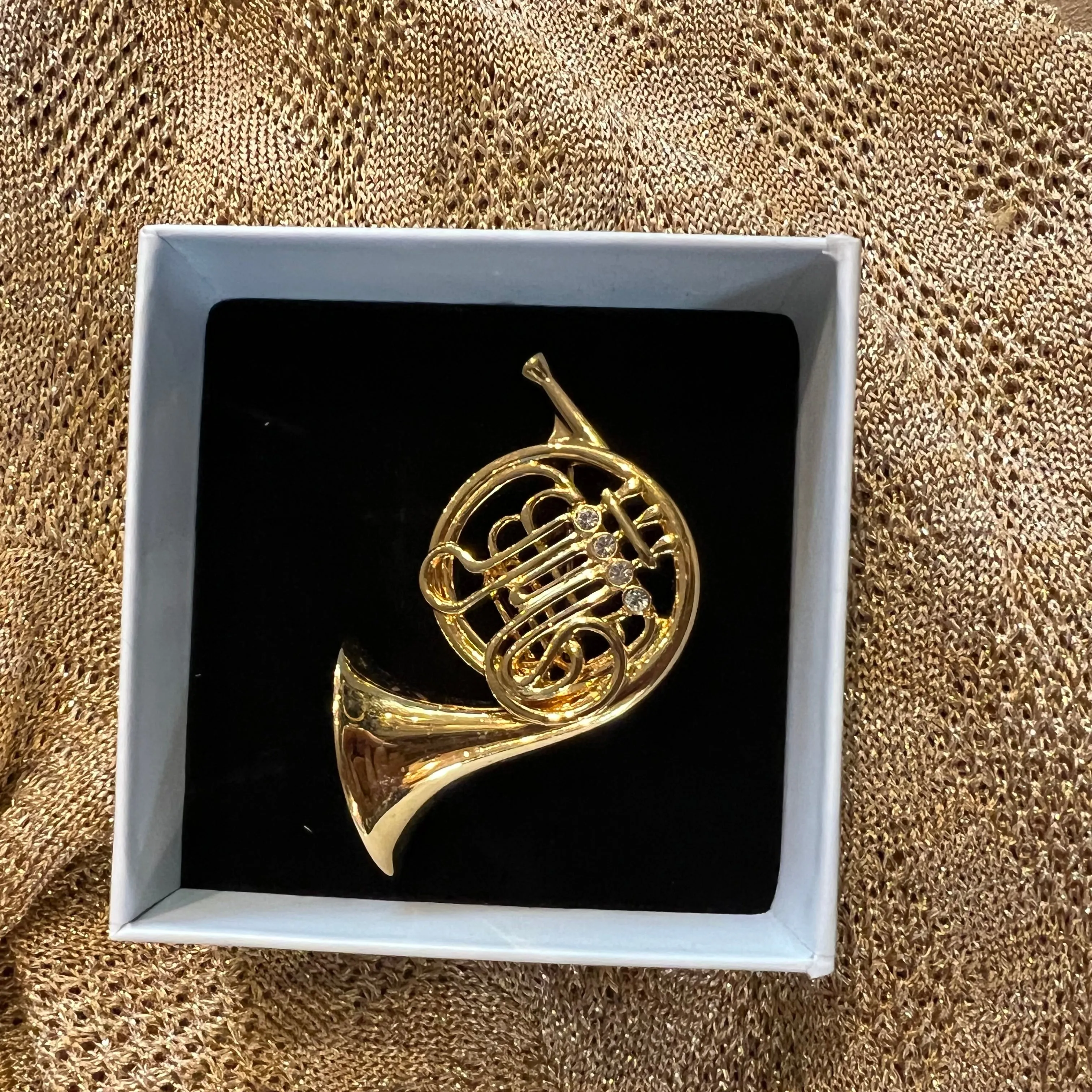 Gold French Horn Brooch  by Cabouchon