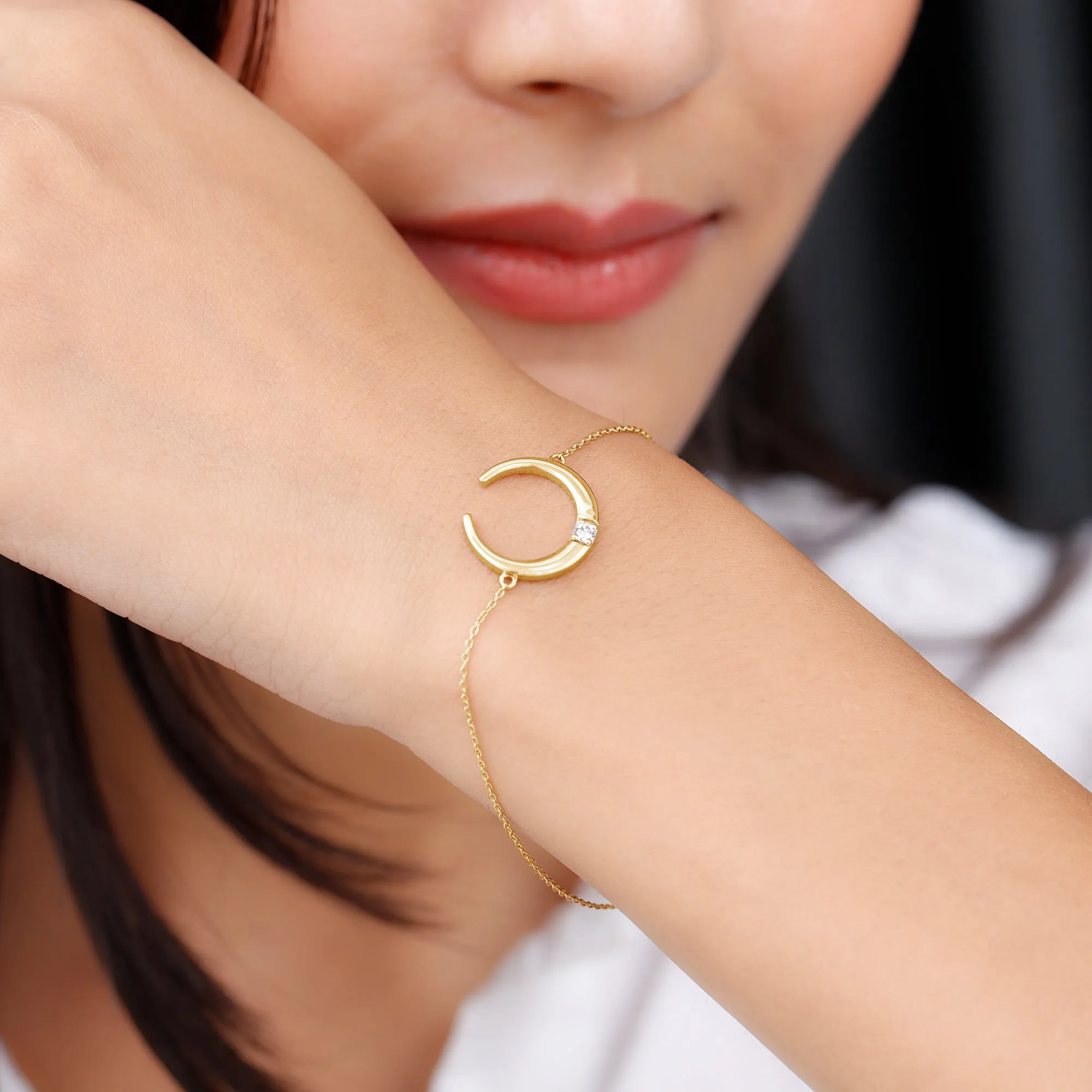 Gold Moon Chain Bracelet with Diamond