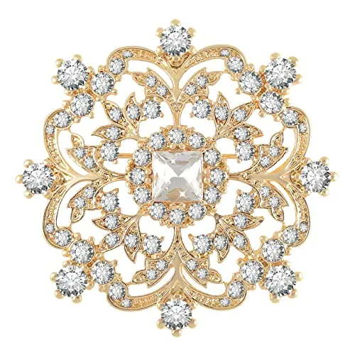 Gold Rhinestone Flower Brooch