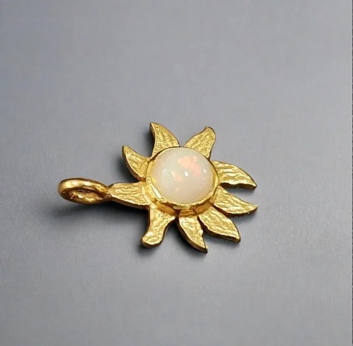 Gold Vermeil Floral Ethiopian Opal Charm Pendant