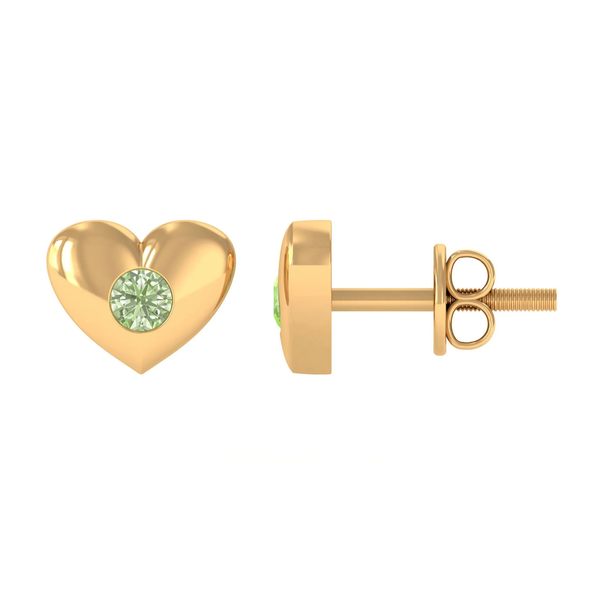 Gypsy Set Green Sapphire Heart Stud Earrings