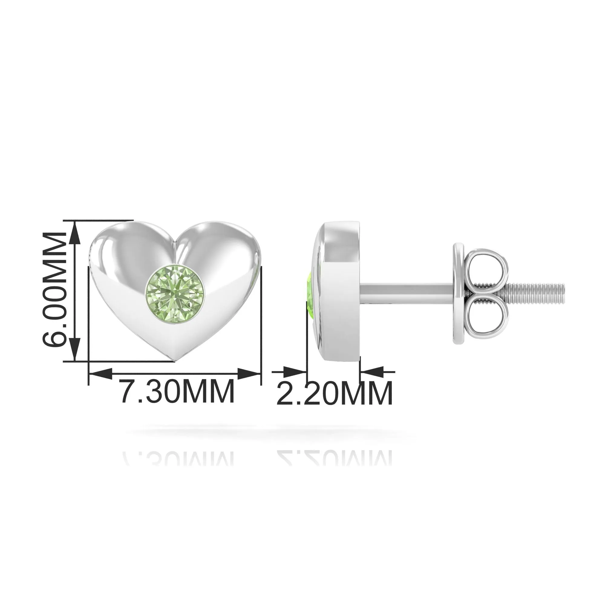 Gypsy Set Green Sapphire Heart Stud Earrings