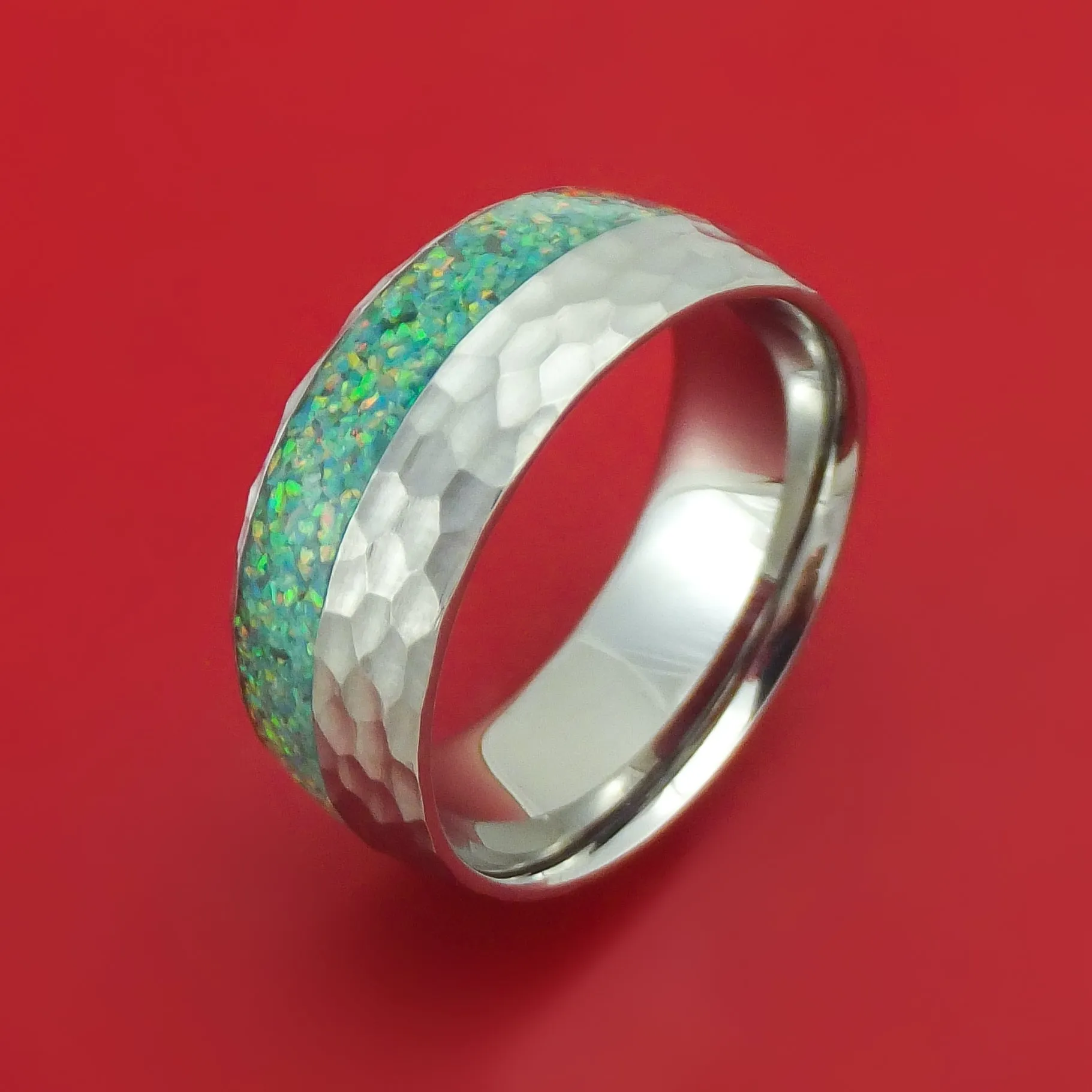 Hammered Titanium and Opal Ring Choose Your Color Custom Made