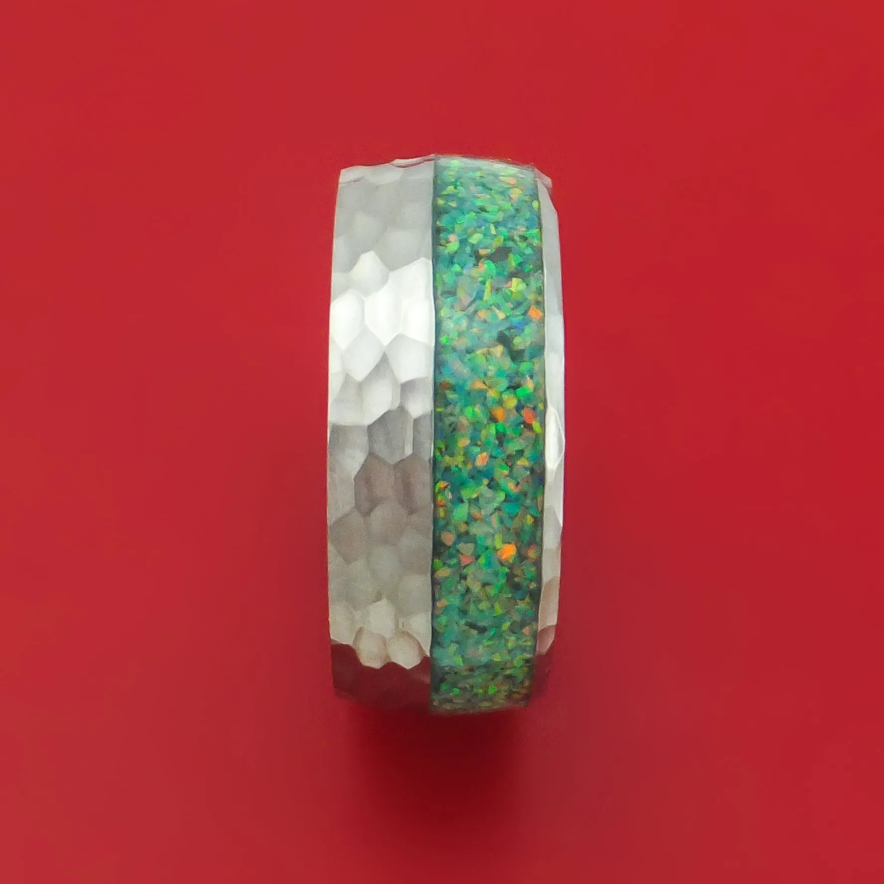 Hammered Titanium and Opal Ring Choose Your Color Custom Made