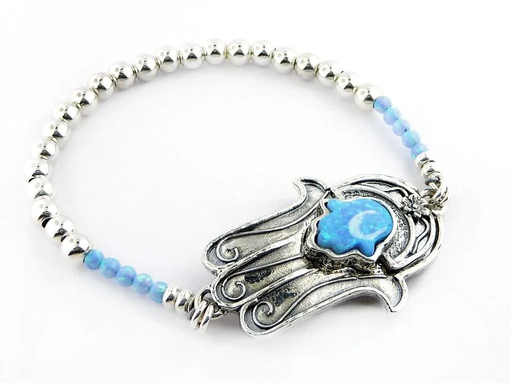 Hamsa Opal Silver Bracelet 16 grams