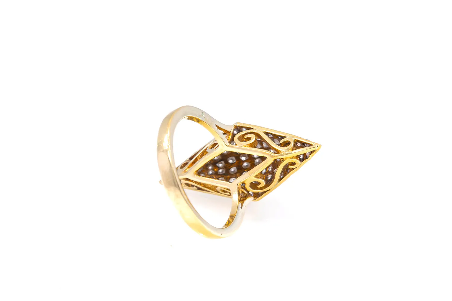 Hand Made Geometric Pyramid Unique Diamond Cocktail 18k 750 Yellow Gold Ring Size 6.5