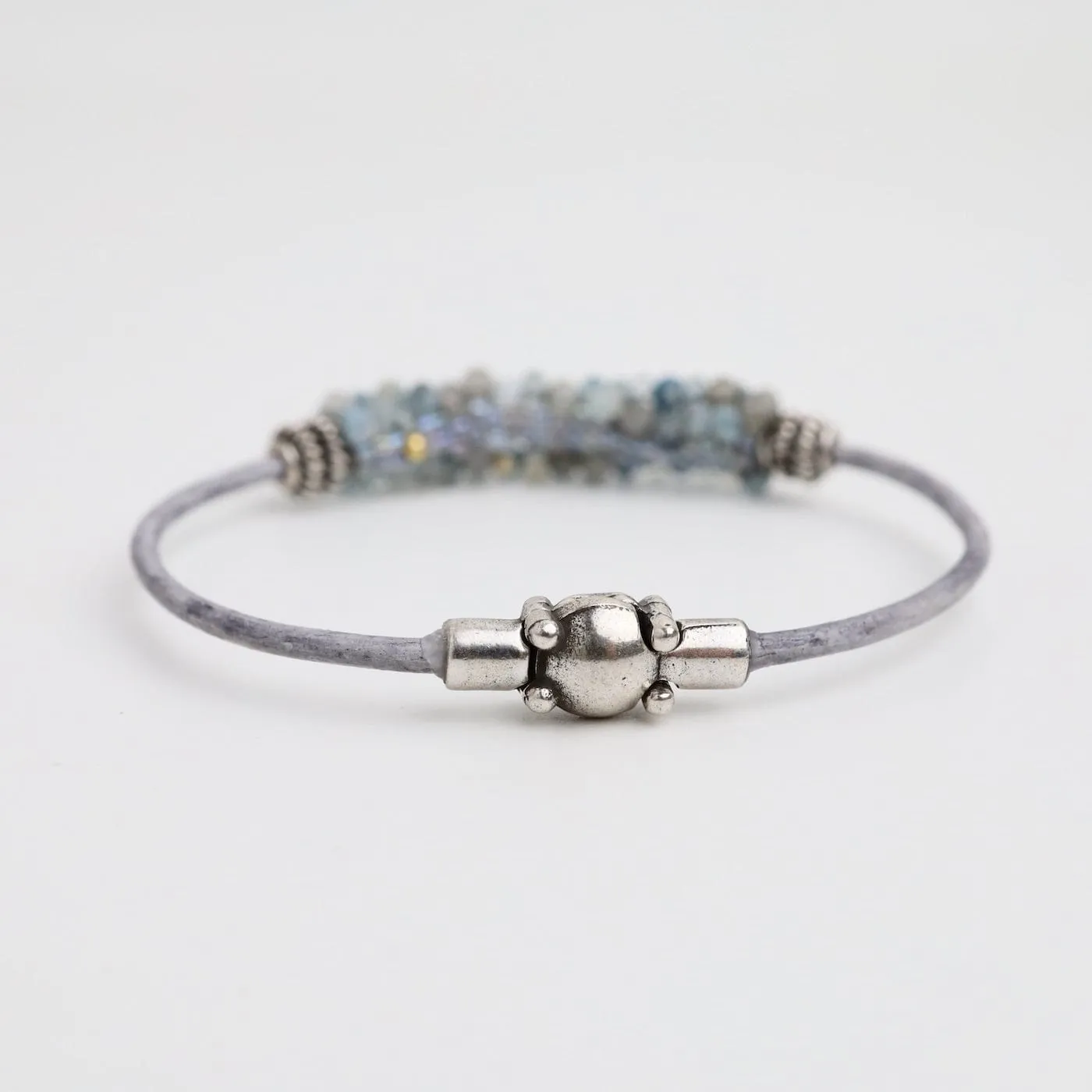 Hand Stitched Aquamarine, Blue Labradorite & Larimar Leather Bracelet