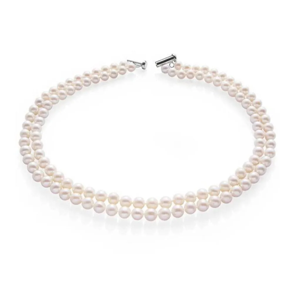 Handcrafted Two-row White Freshwater Pearl Necklace