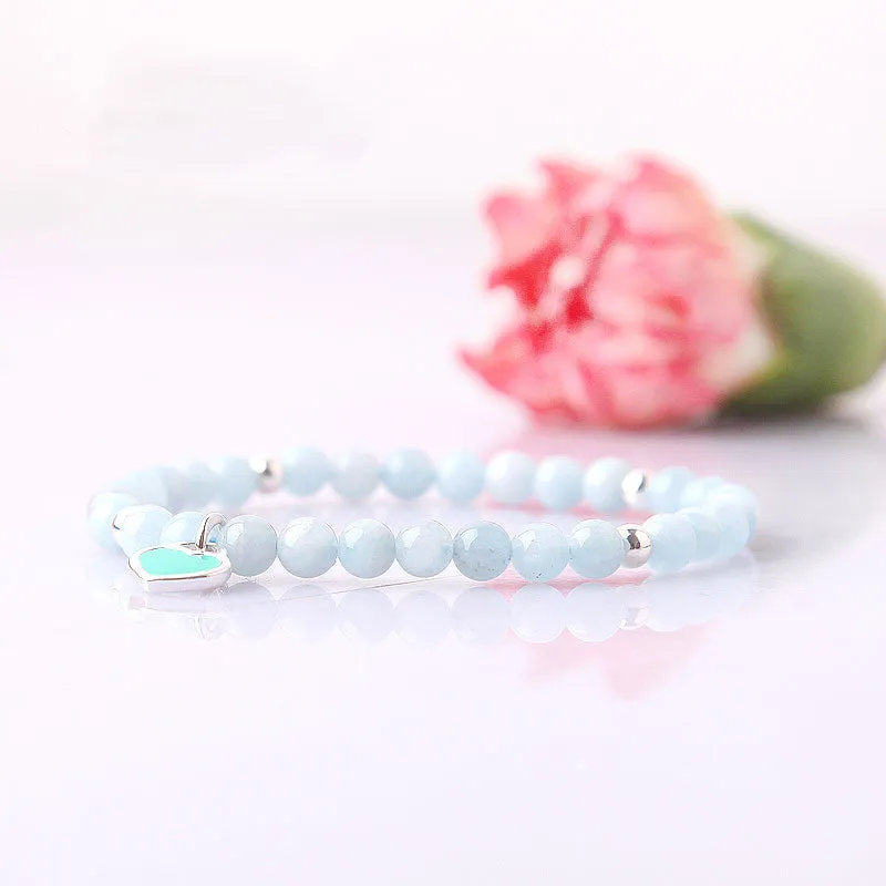 Handmade Aquamarine Beads Bracelets March Birthstone Womens Gemstone Jewelry Accessories