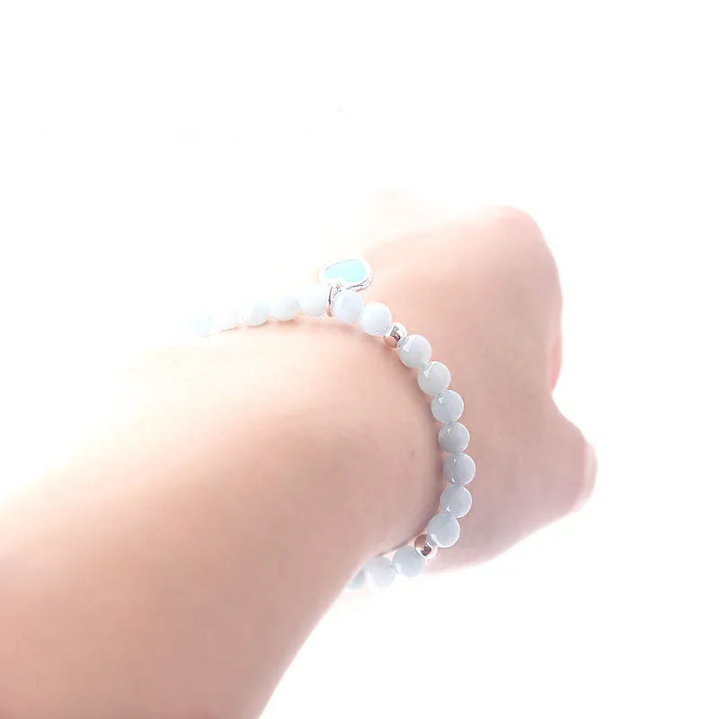 Handmade Aquamarine Beads Bracelets March Birthstone Womens Gemstone Jewelry Accessories