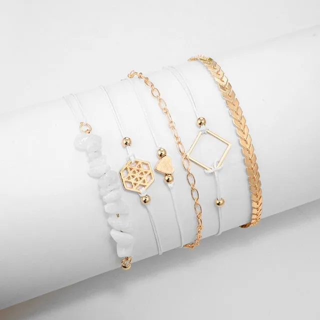 Hollow Square Gravel Bracelet Crystal Women Bracelet Set