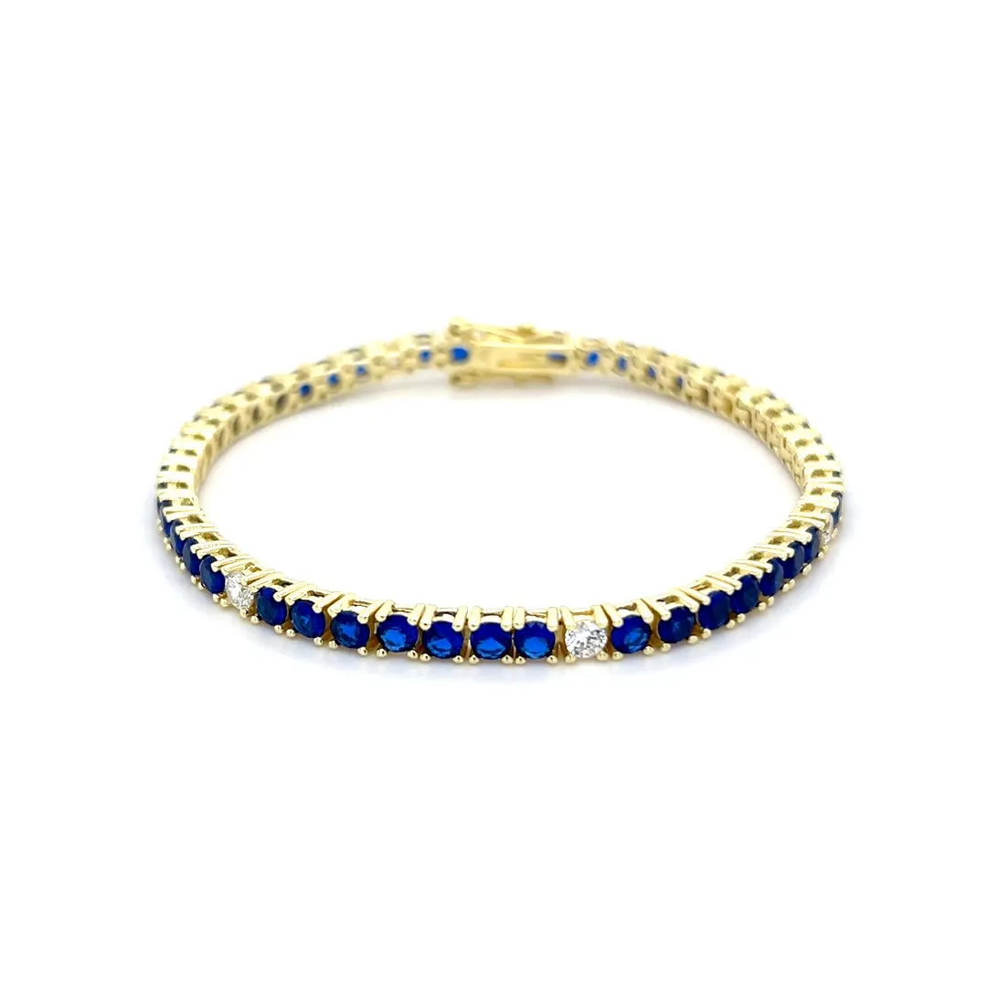 Ibiza Blue Sapphire   Clear CZ’s 4 Prong Tennis Bracelet