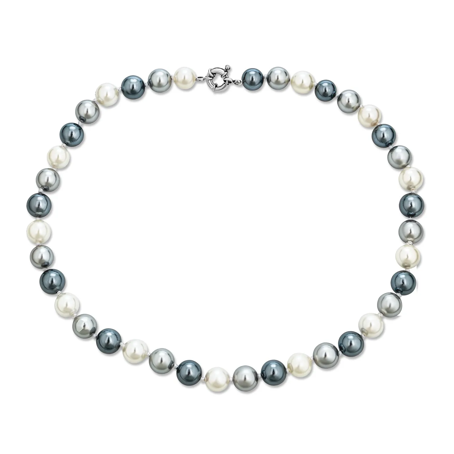 Imitation Pearl Strand Necklace Silver Plated Clasp 10MM