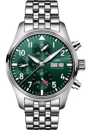 IWC Pilot's Watch Chronograph 41 - Stainless Steel Case - Green Dial - Stainless Steel Bracelet - IW388104