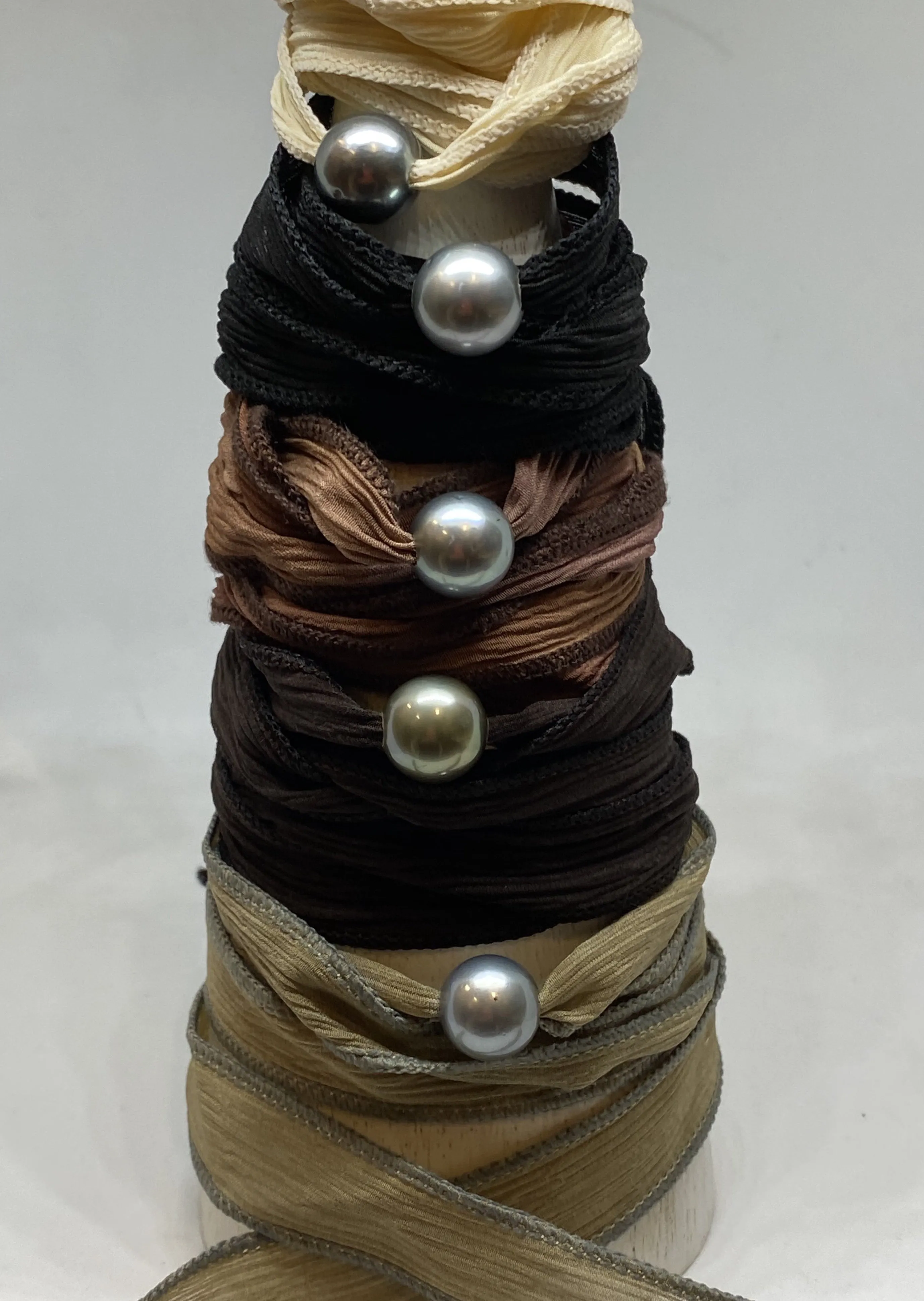 Jhaña Pearl Silk Wrap Bracelet w/ Tahitian Pearl