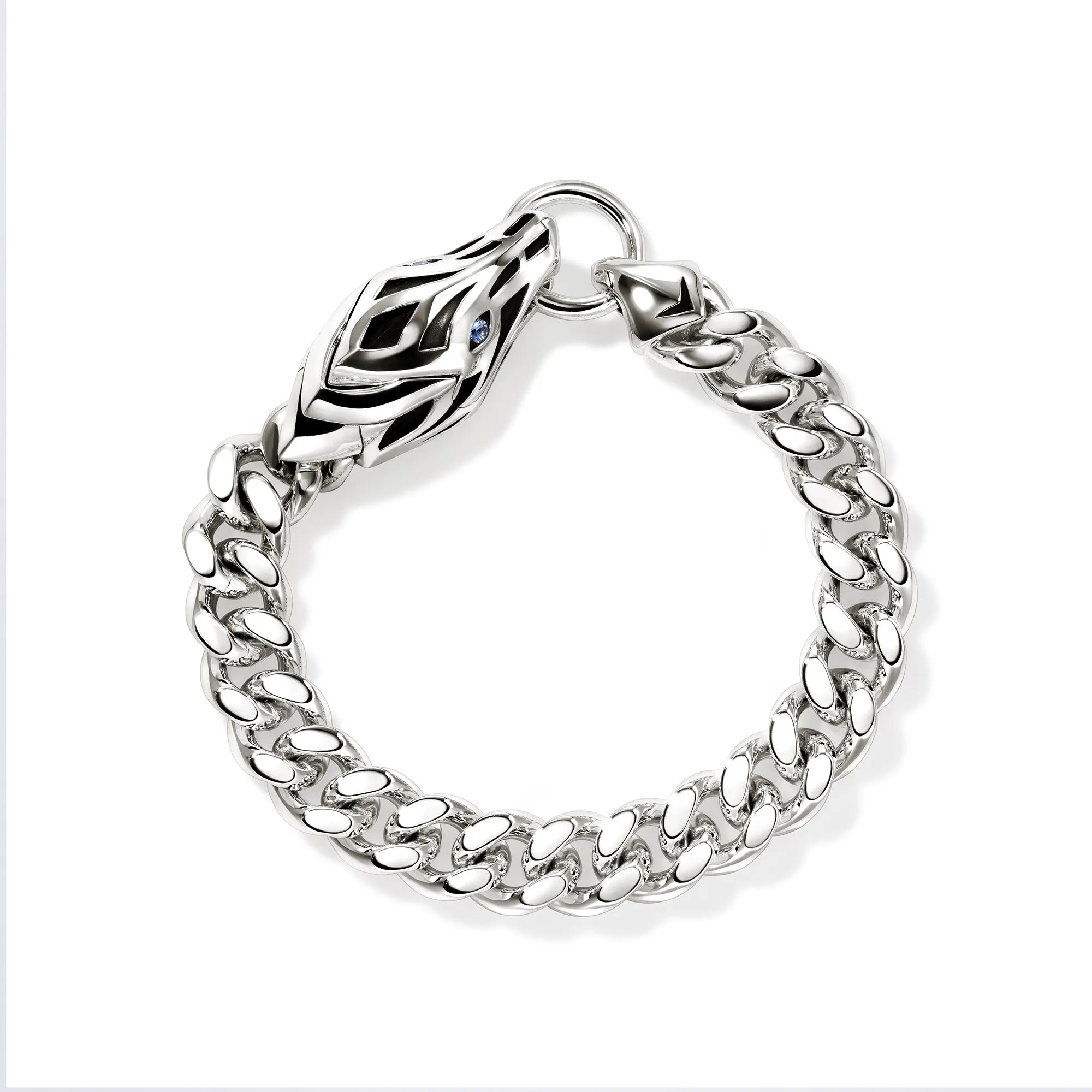 JOHN HARDY LARGE STERLING SILVER SAPPHIRE EYE CURB LINK NAGA BRACELET