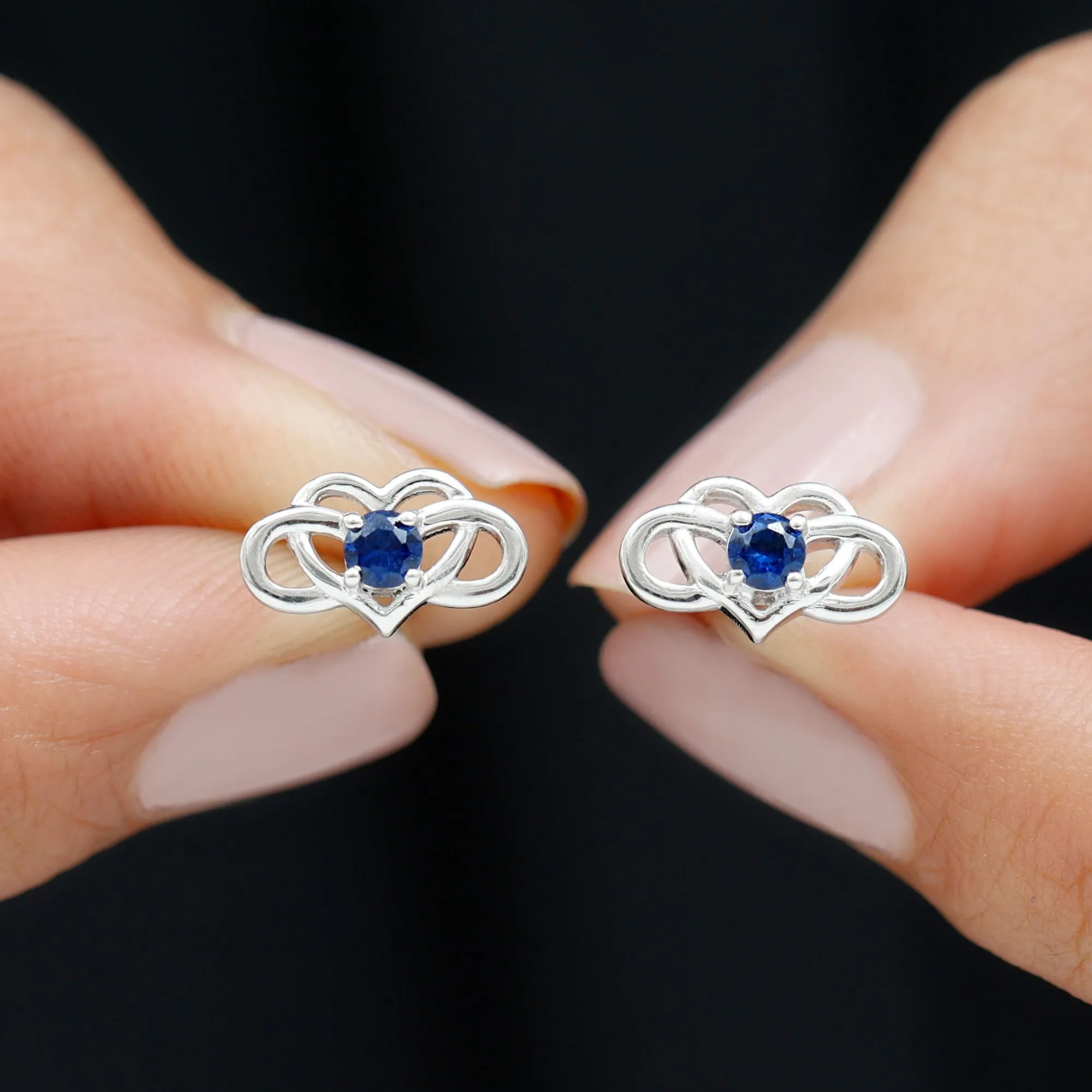 Lab-Created Blue Sapphire Infinity Heart Stud Earrings