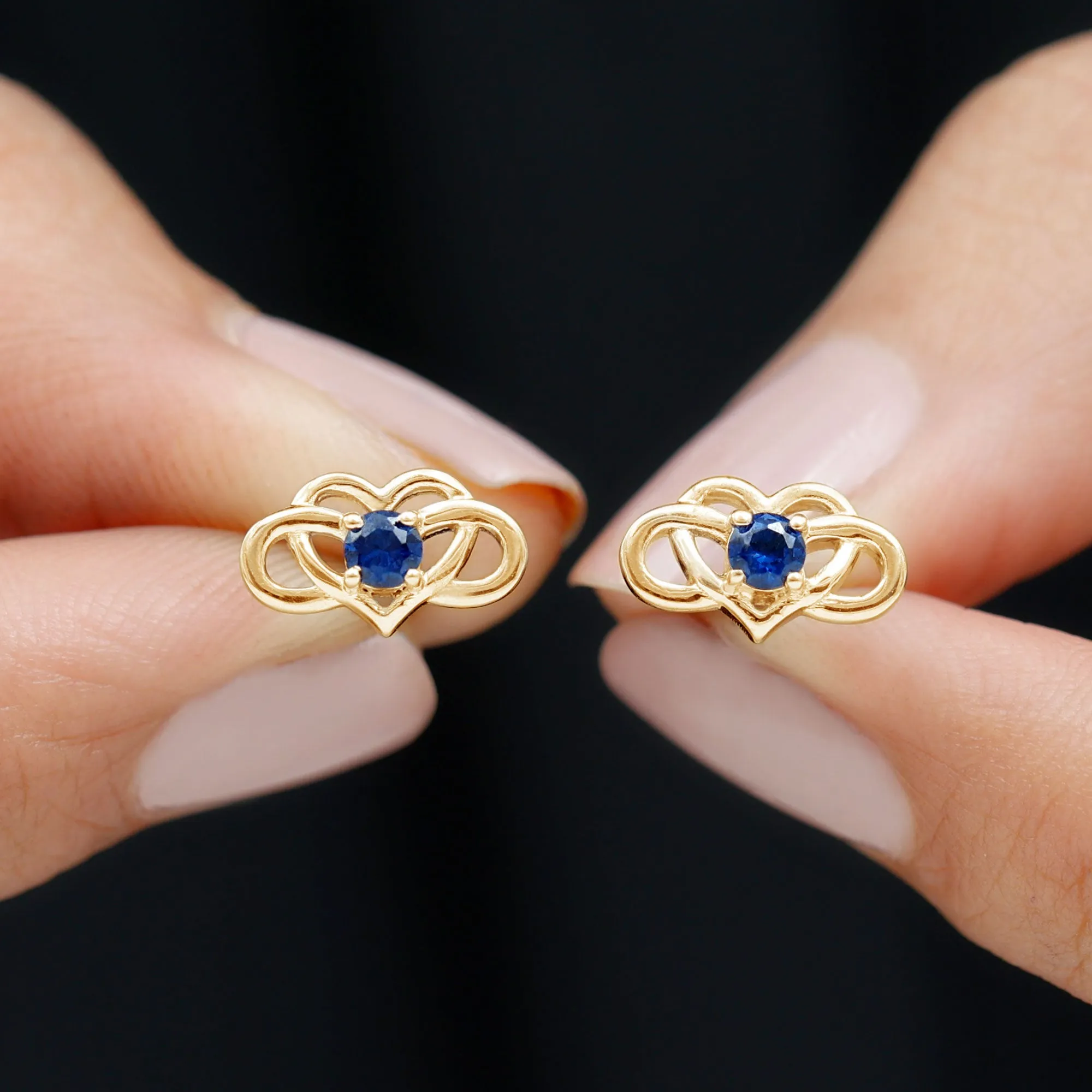 Lab-Created Blue Sapphire Infinity Heart Stud Earrings