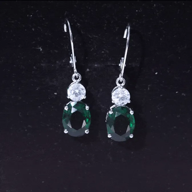 Lab Grown Green Sapphire Oval Drop Dangle Earrings With Moissanite