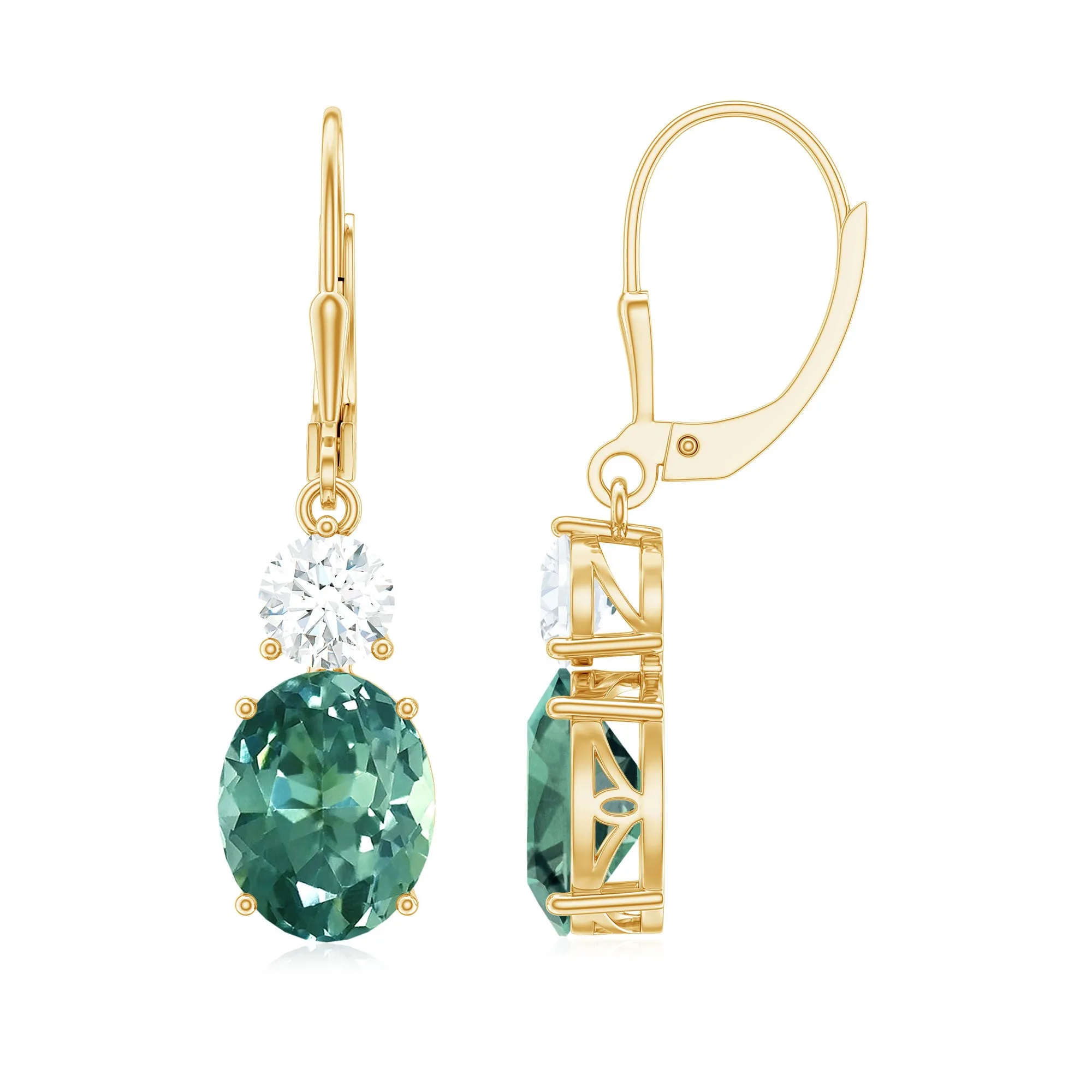 Lab Grown Green Sapphire Oval Drop Dangle Earrings With Moissanite