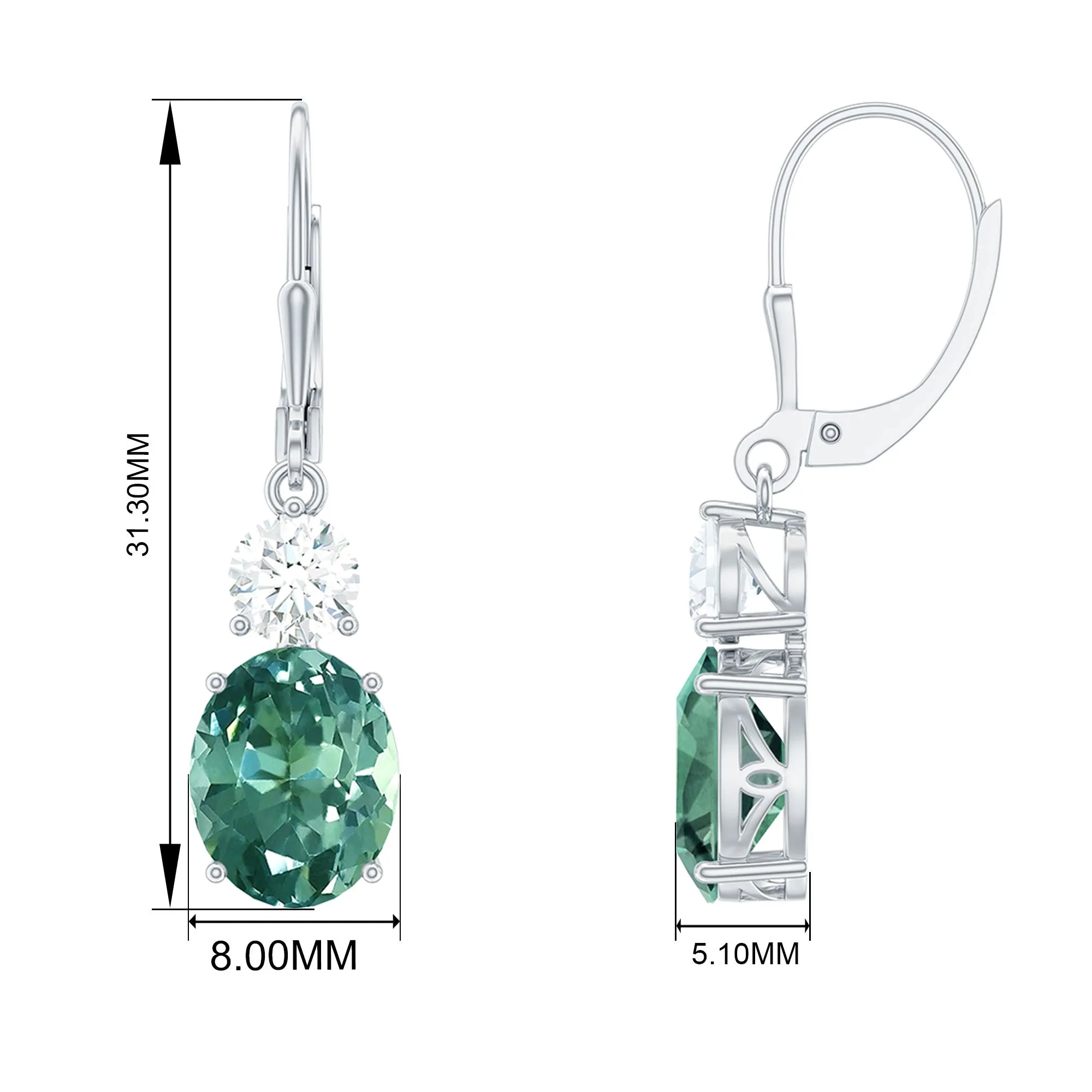 Lab Grown Green Sapphire Oval Drop Dangle Earrings With Moissanite