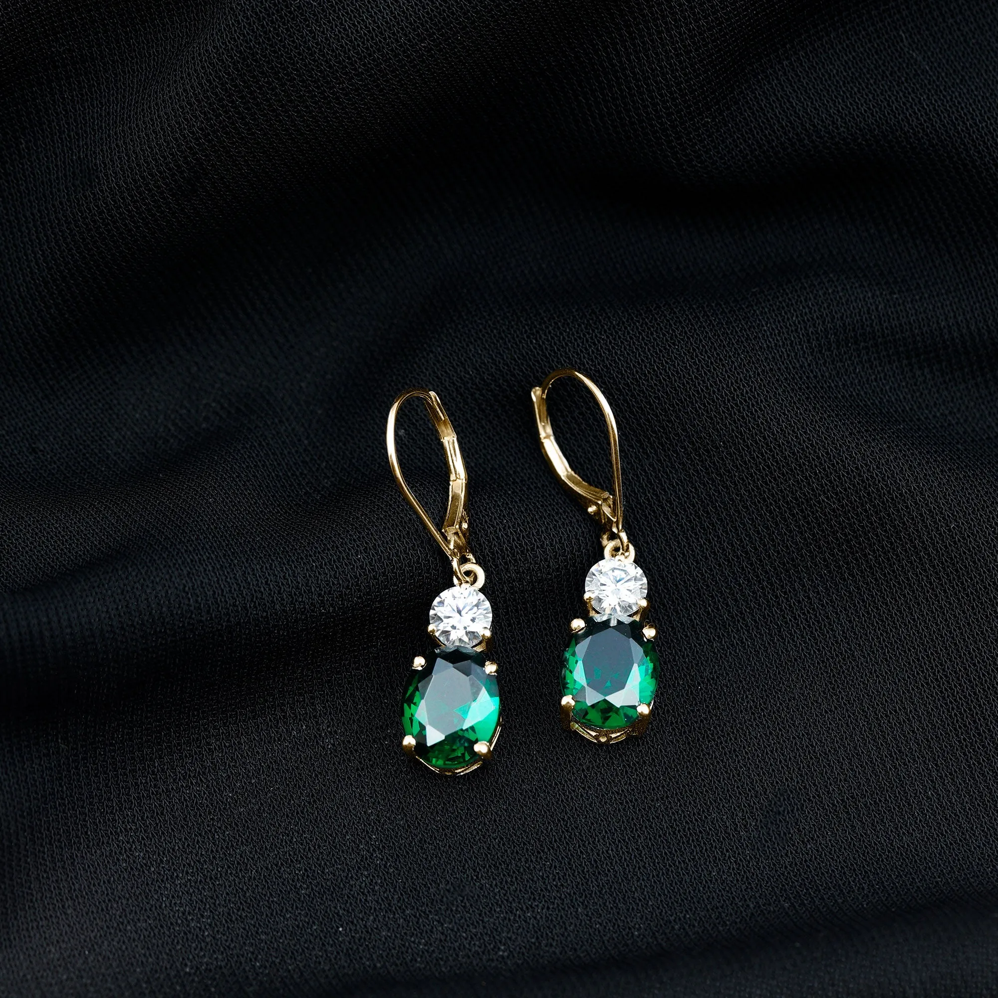 Lab Grown Green Sapphire Oval Drop Dangle Earrings With Moissanite