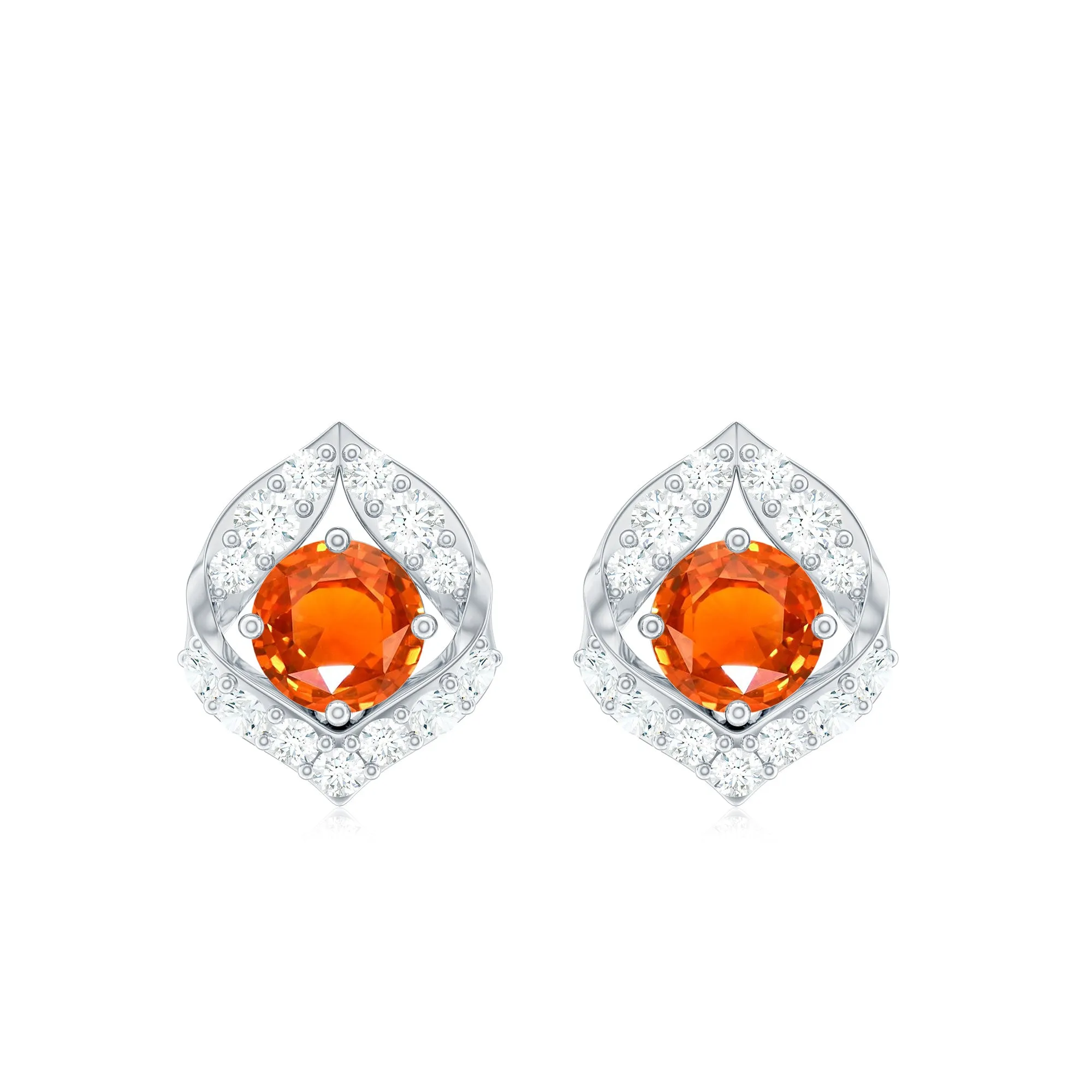 Lab Grown Orange Sapphire Stud Earrings with Diamond