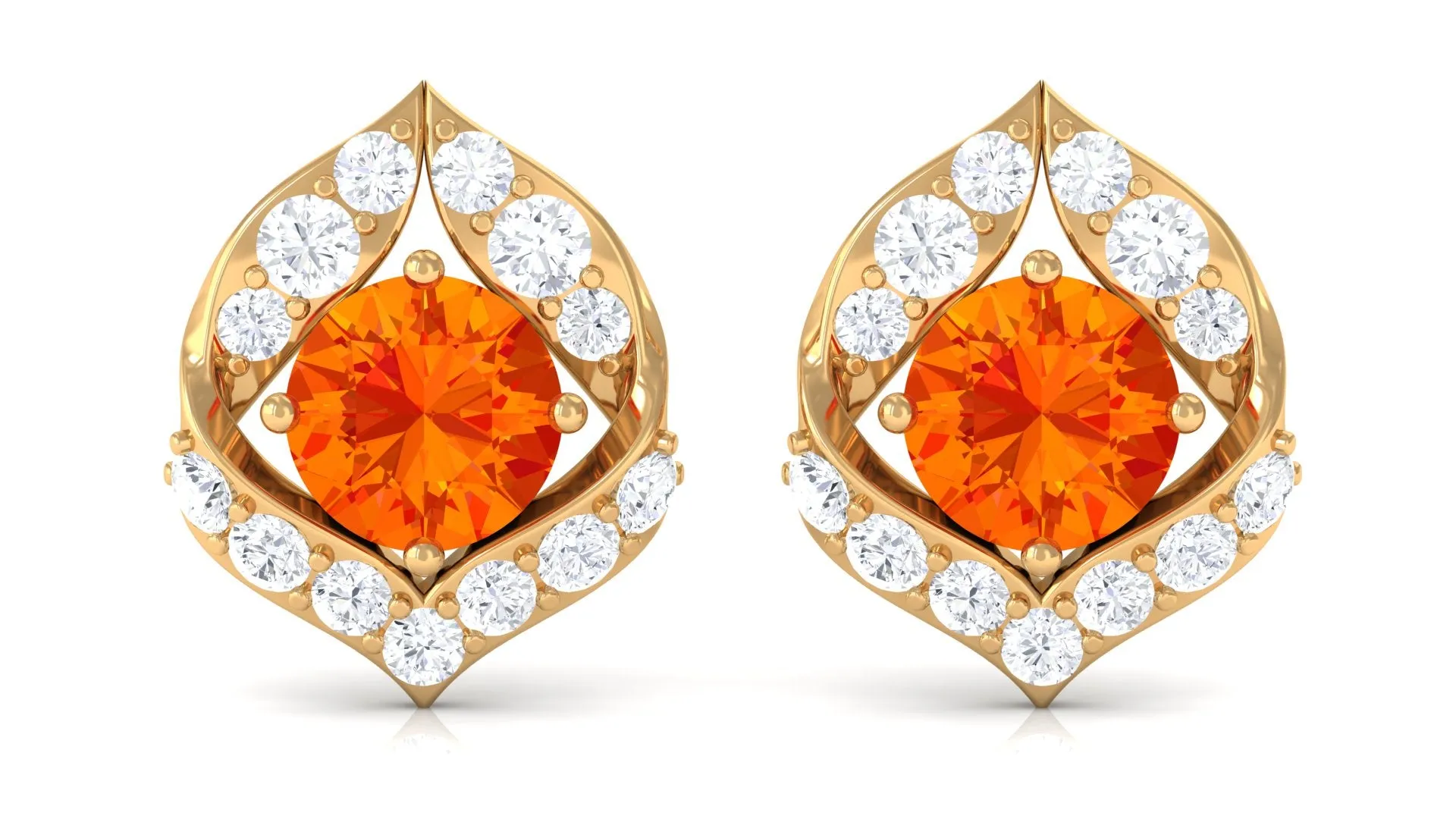 Lab Grown Orange Sapphire Stud Earrings with Diamond