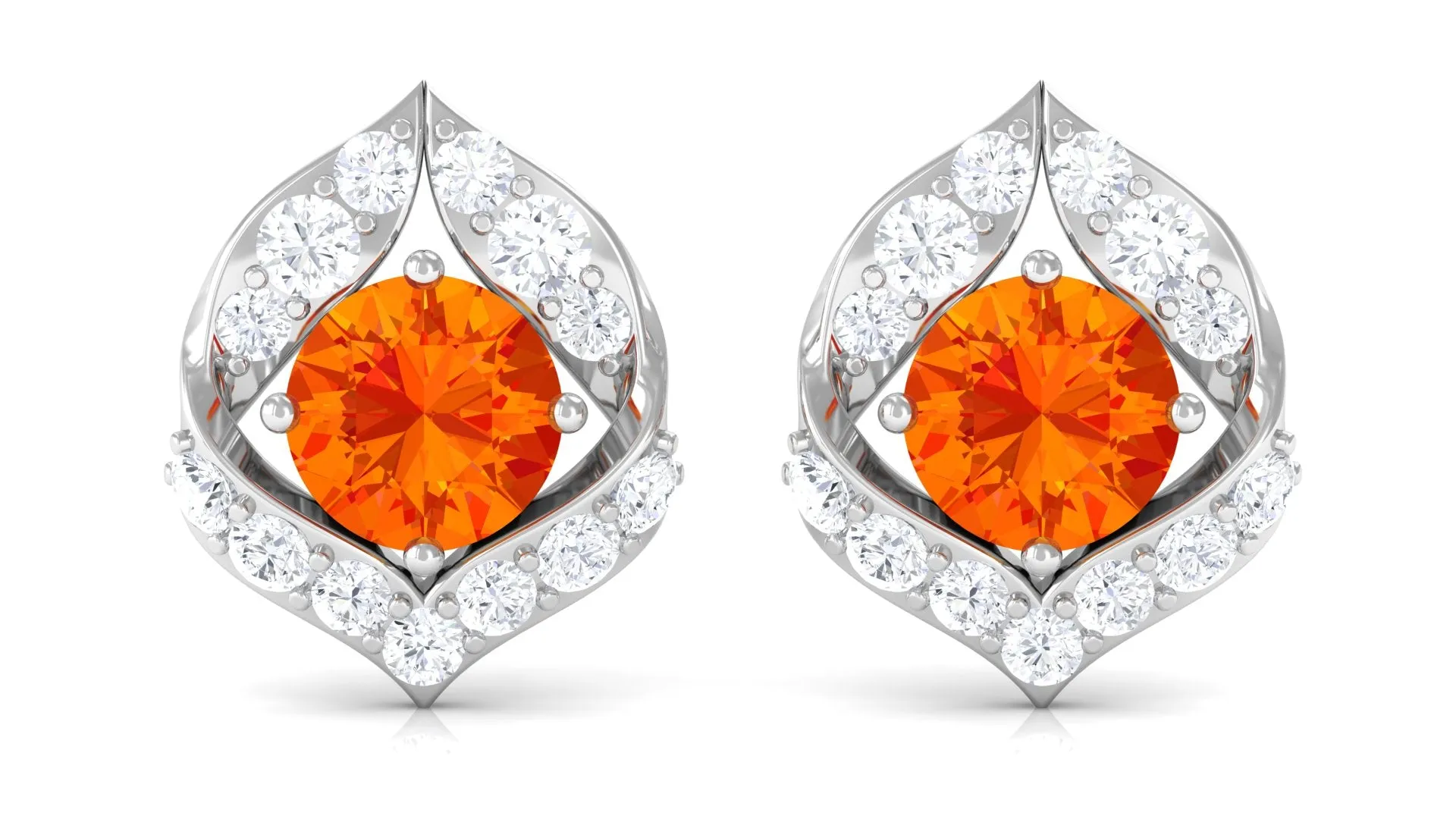 Lab Grown Orange Sapphire Stud Earrings with Diamond