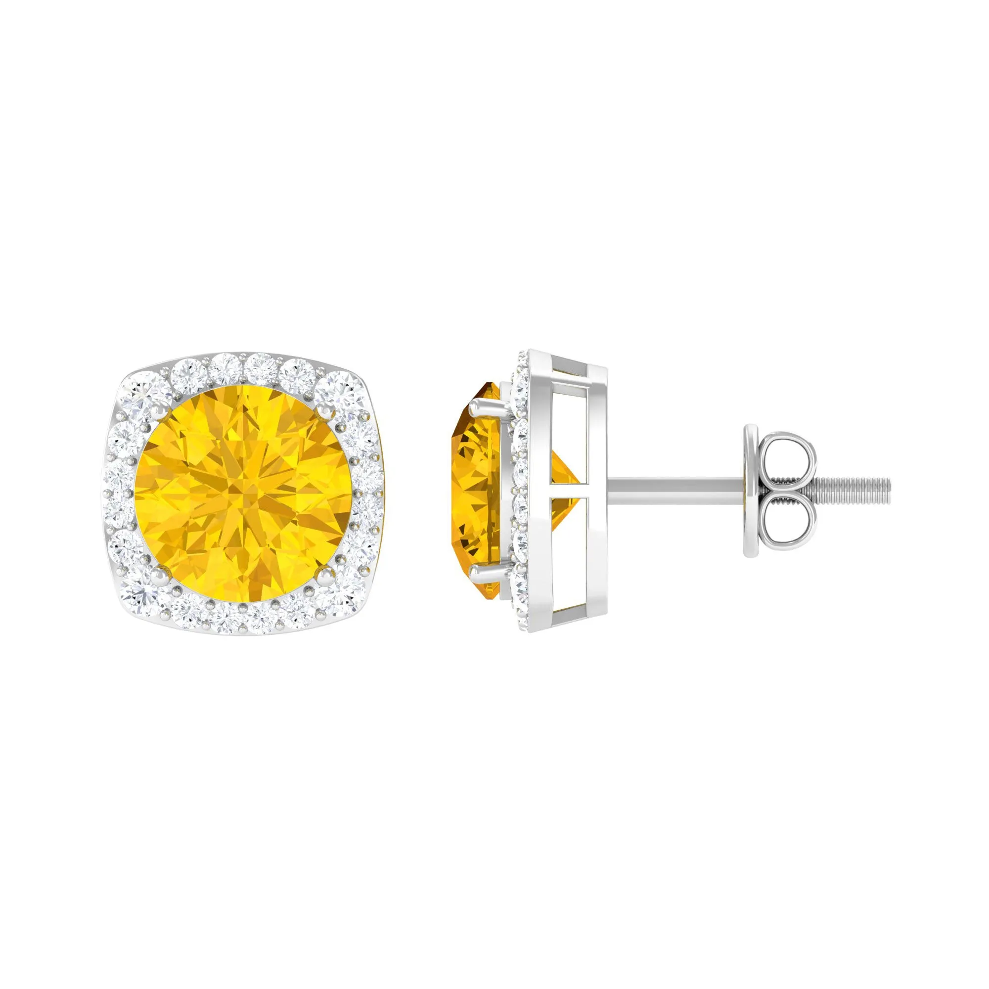 Lab Grown Yellow Sapphire and Diamond Halo Stud Earrings