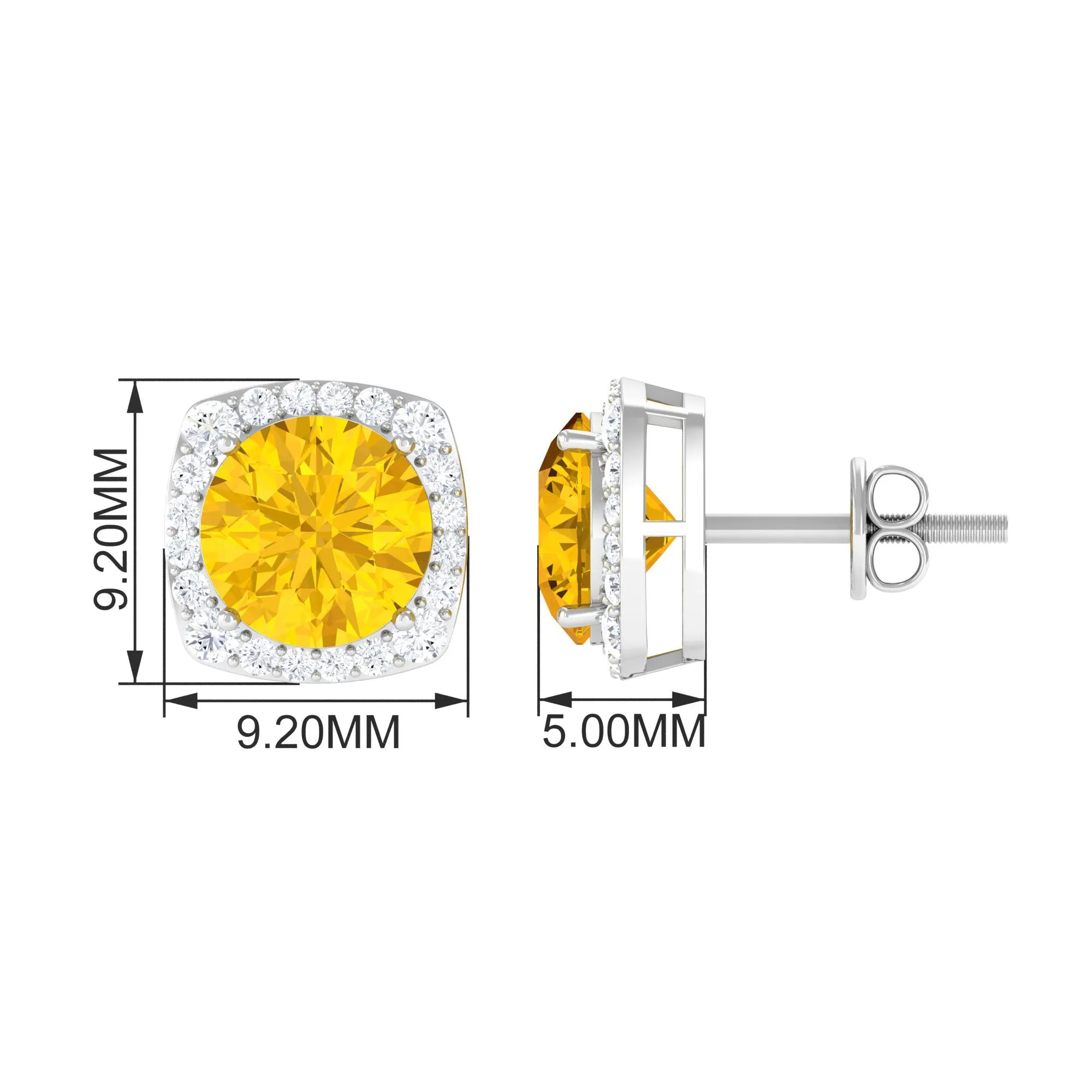 Lab Grown Yellow Sapphire and Diamond Halo Stud Earrings