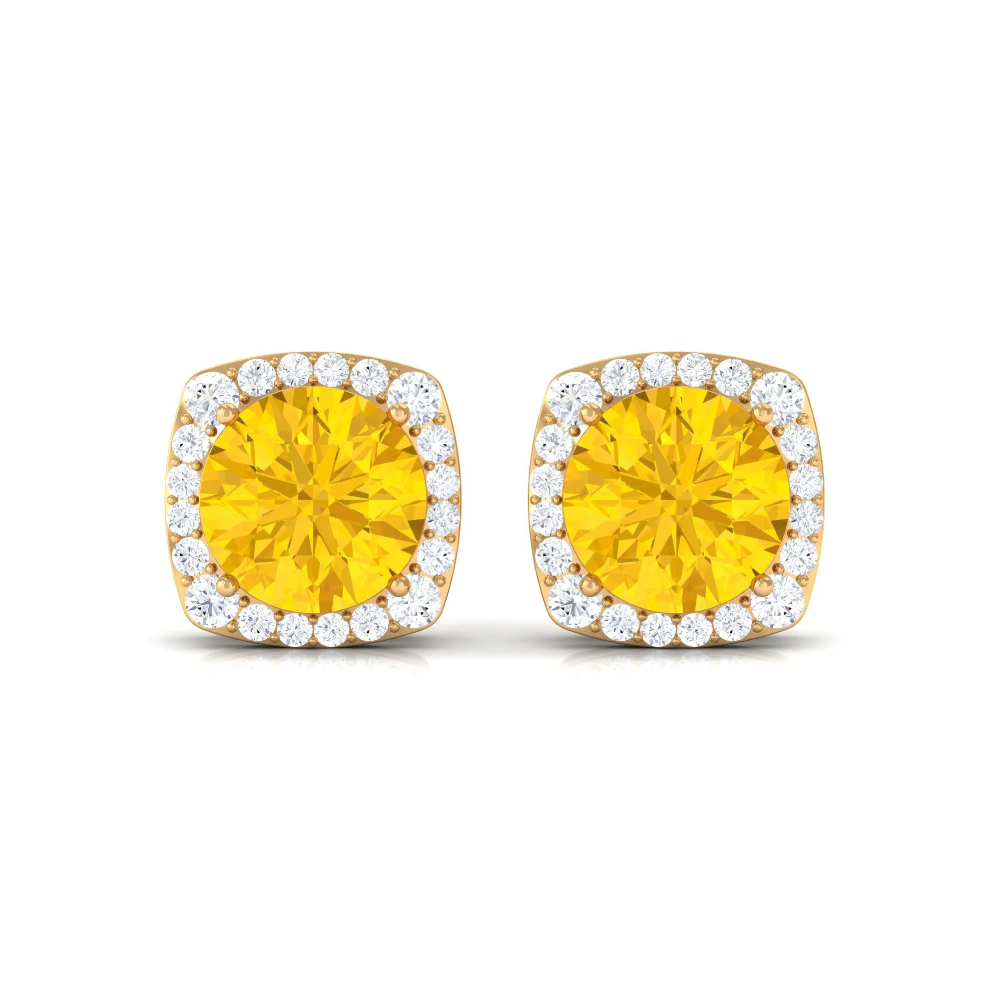 Lab Grown Yellow Sapphire and Diamond Halo Stud Earrings