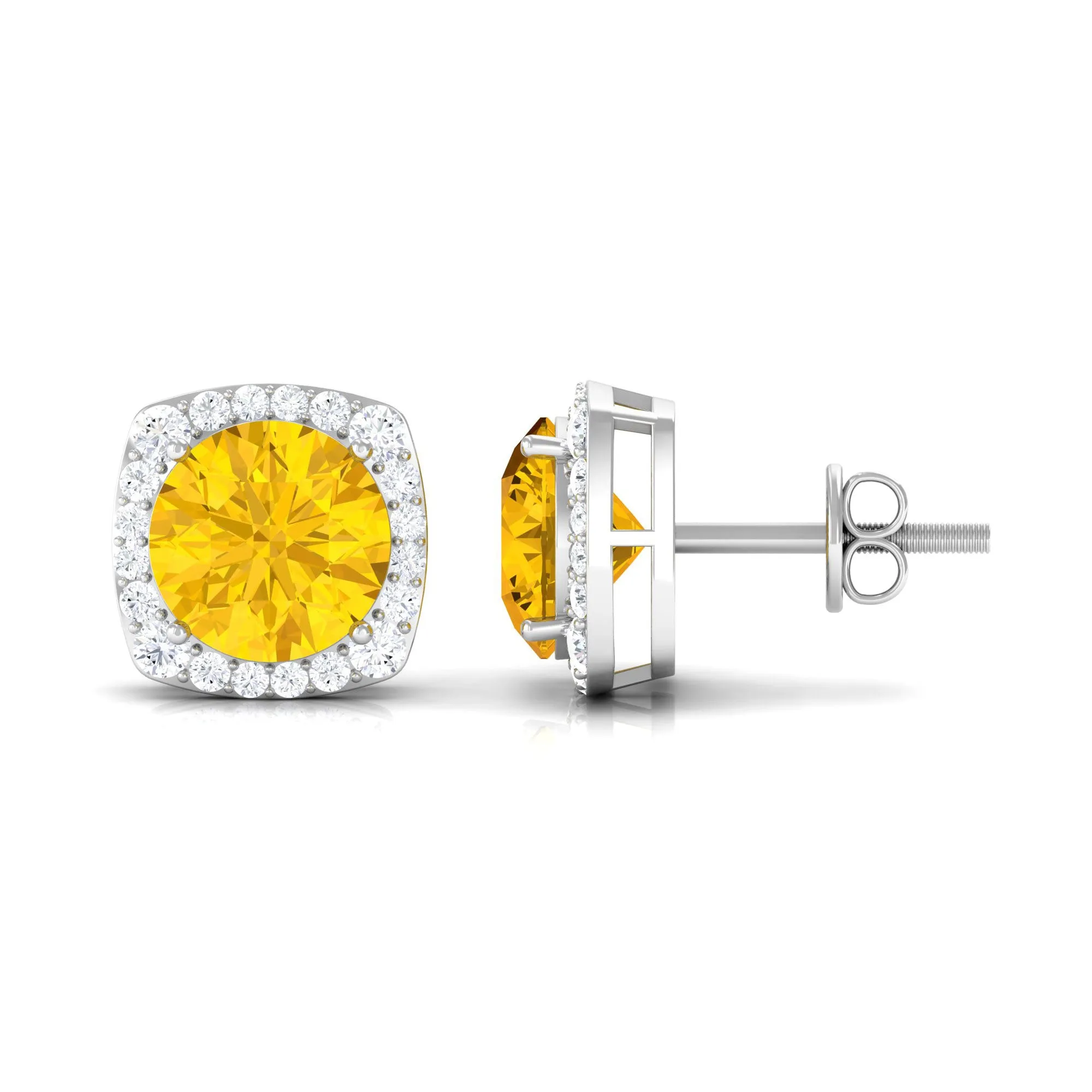 Lab Grown Yellow Sapphire and Diamond Halo Stud Earrings