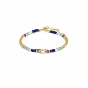 Lapis & Pearl Gemstone Bead Bracelet