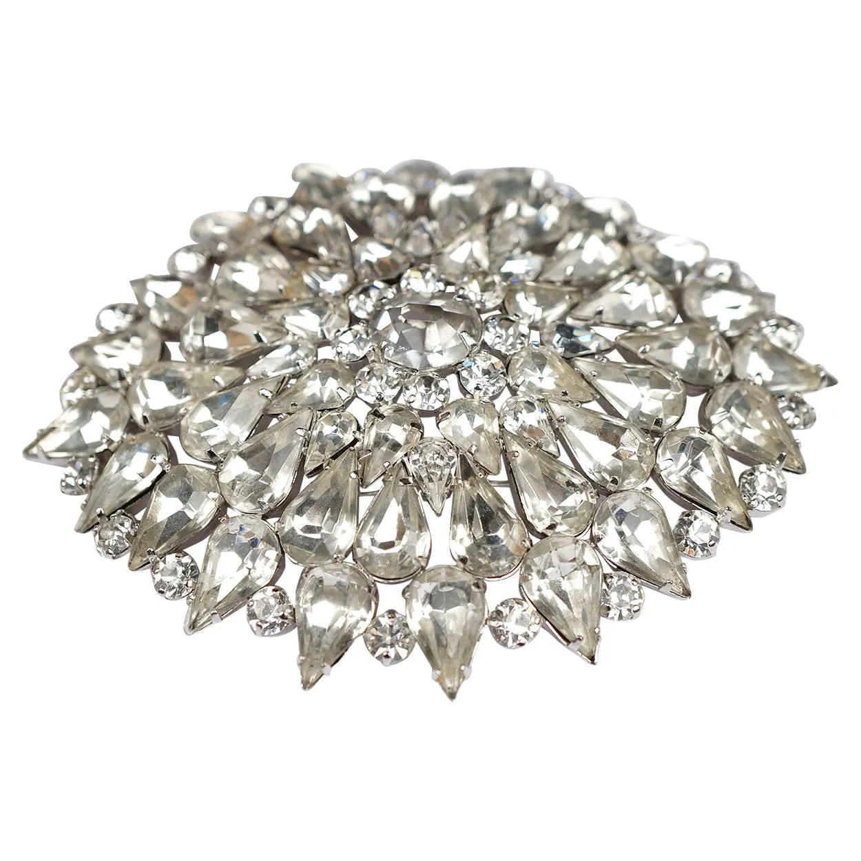 Large Vintage Rhinestone Brooch Unsigned 