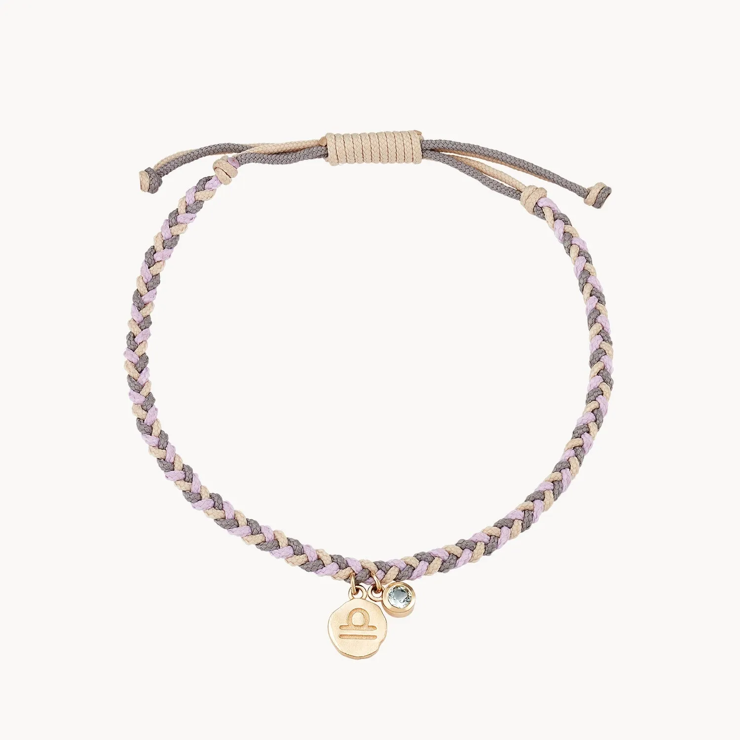 libra zodiac air element cord bracelet - 10k yellow gold, aquamarine, cord