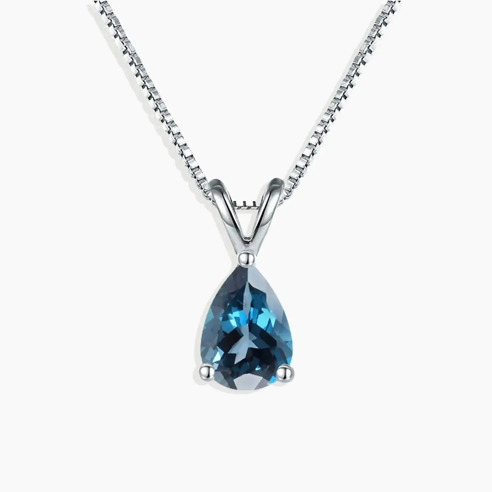 London Blue Topaz Pear Pendant Necklace - 925 Sterling Silver