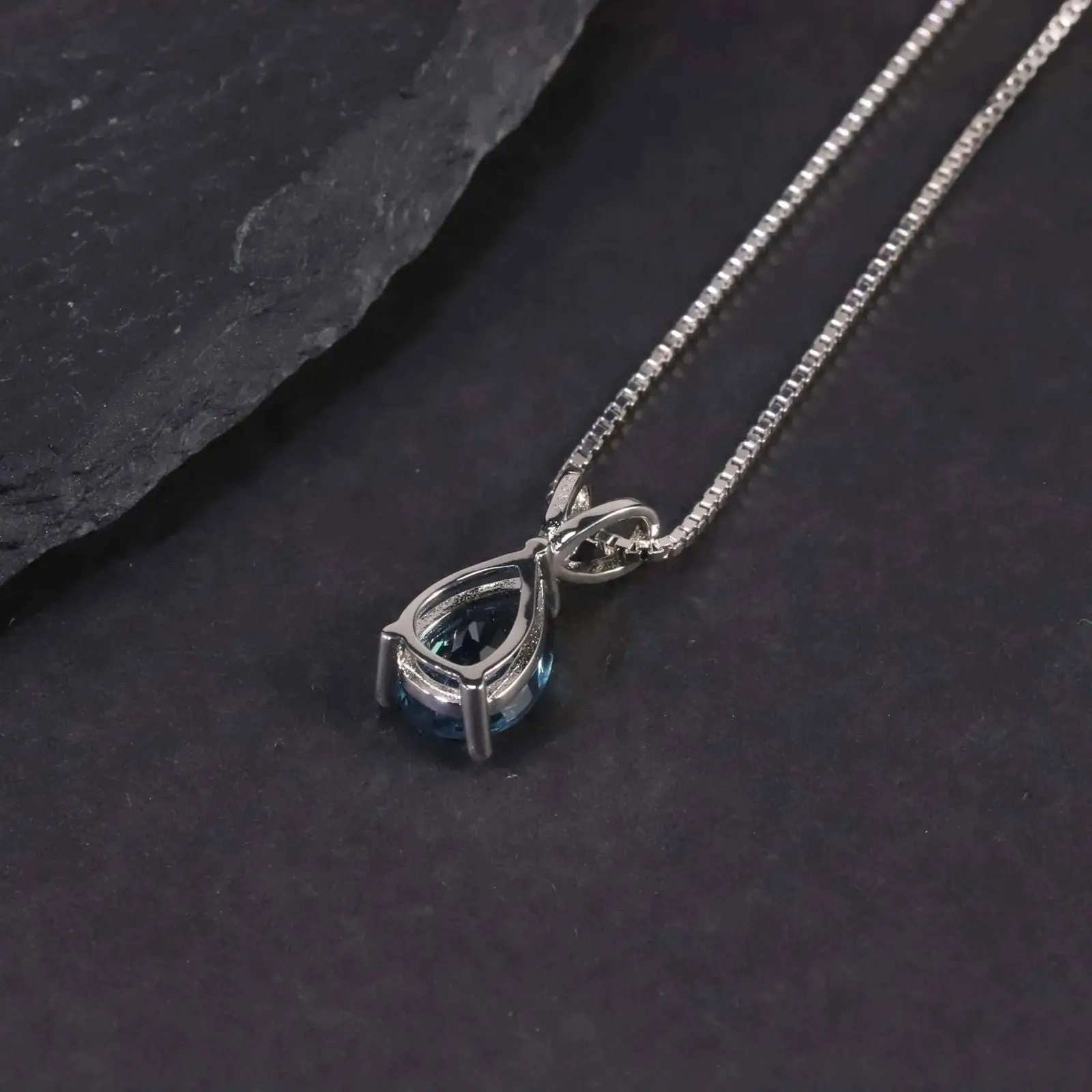 London Blue Topaz Pear Pendant Necklace - 925 Sterling Silver