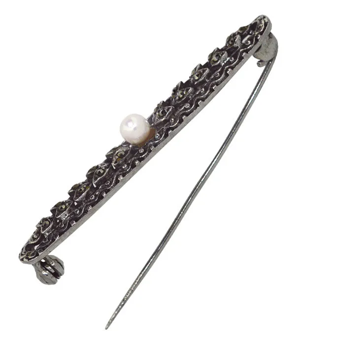 Marcasite & Pearl Brooch