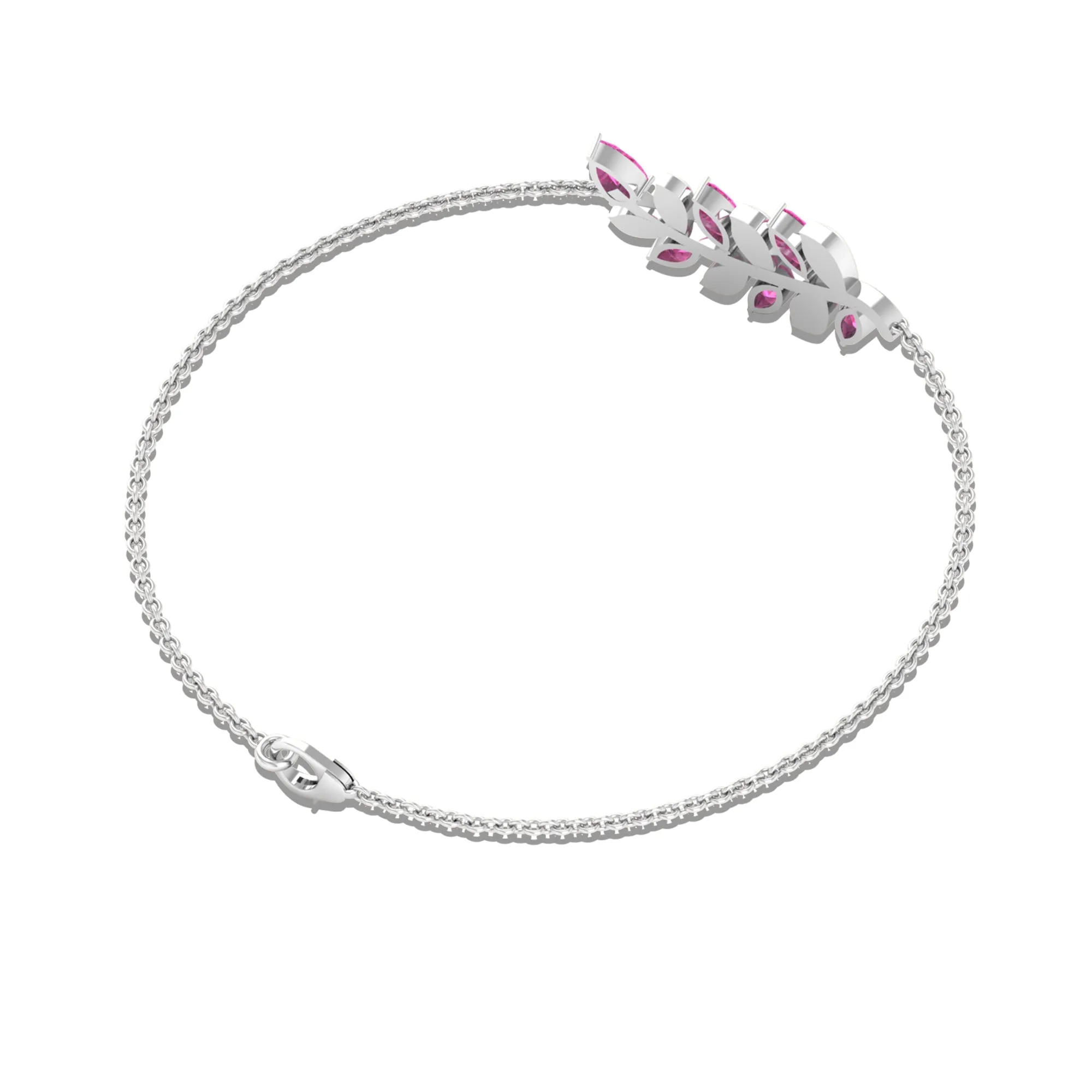 Marquise and Pear Cut Pink Sapphire Leaf Chain Bracelet