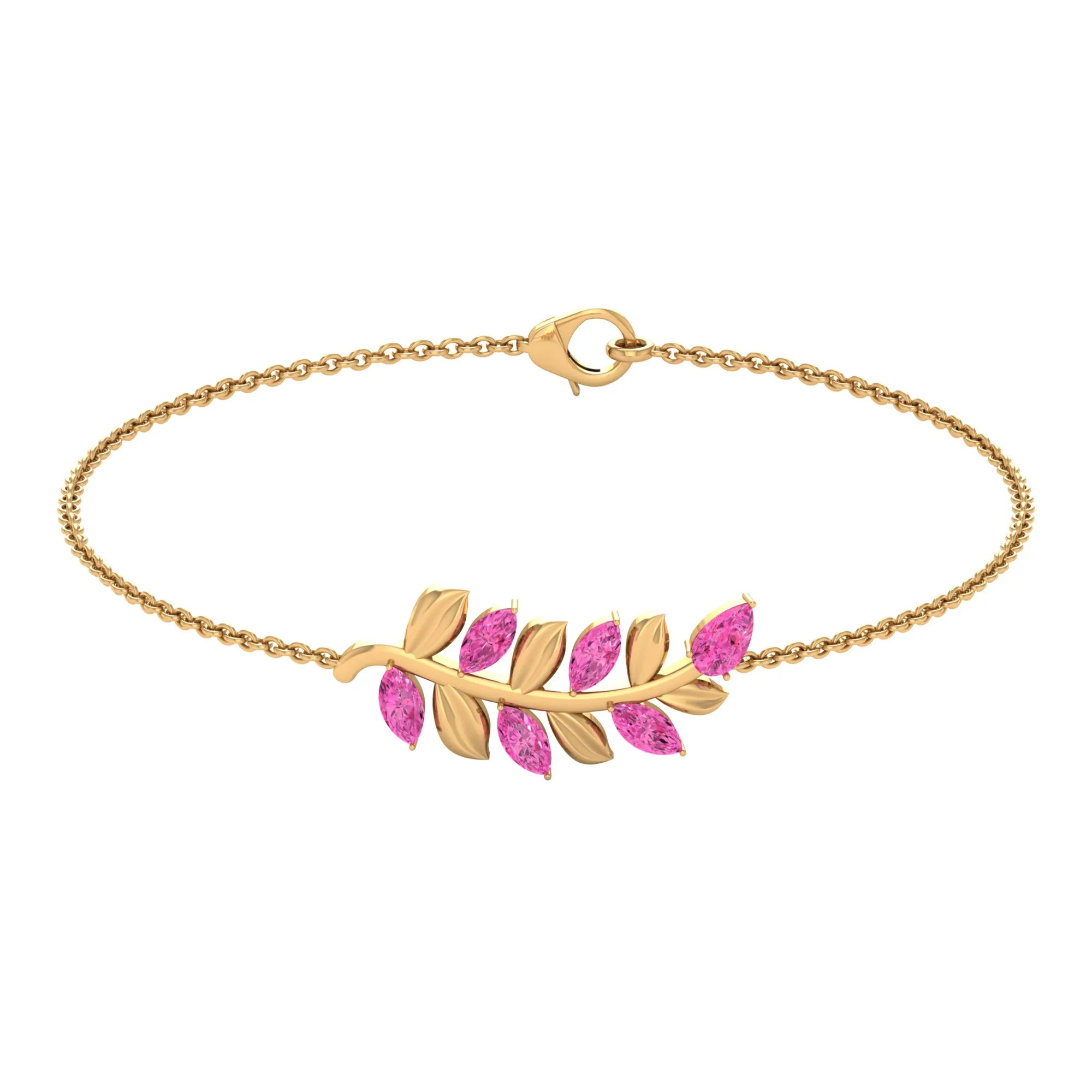 Marquise and Pear Cut Pink Sapphire Leaf Chain Bracelet