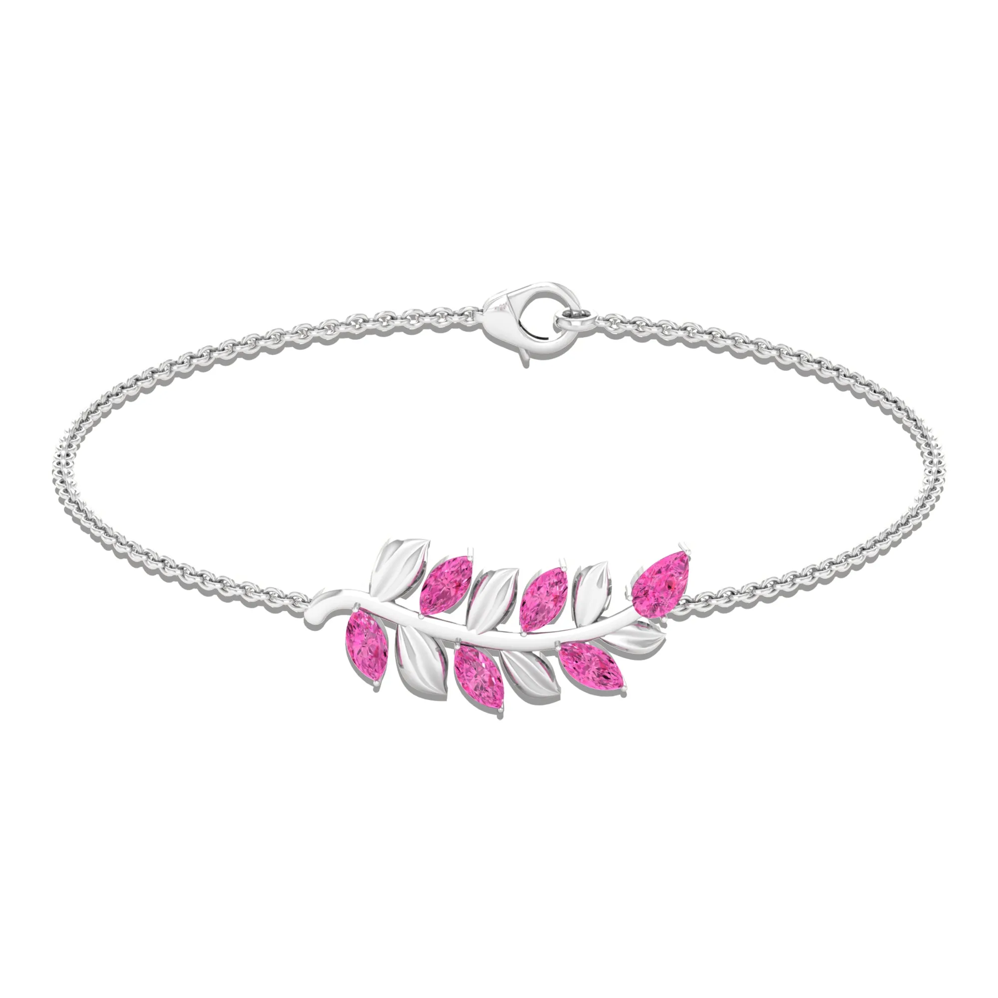 Marquise and Pear Cut Pink Sapphire Leaf Chain Bracelet