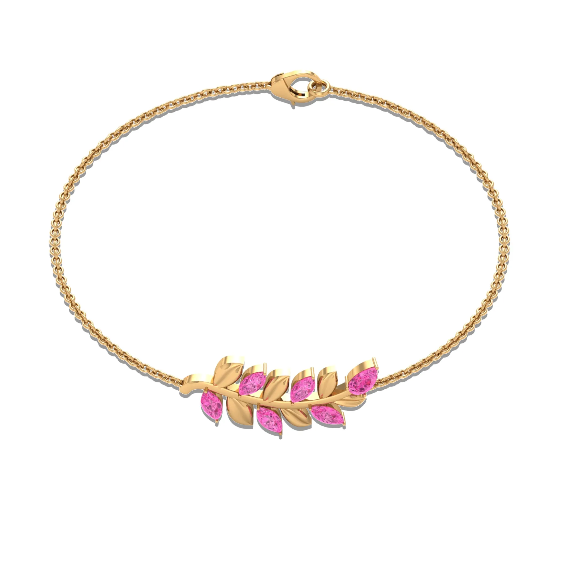 Marquise and Pear Cut Pink Sapphire Leaf Chain Bracelet