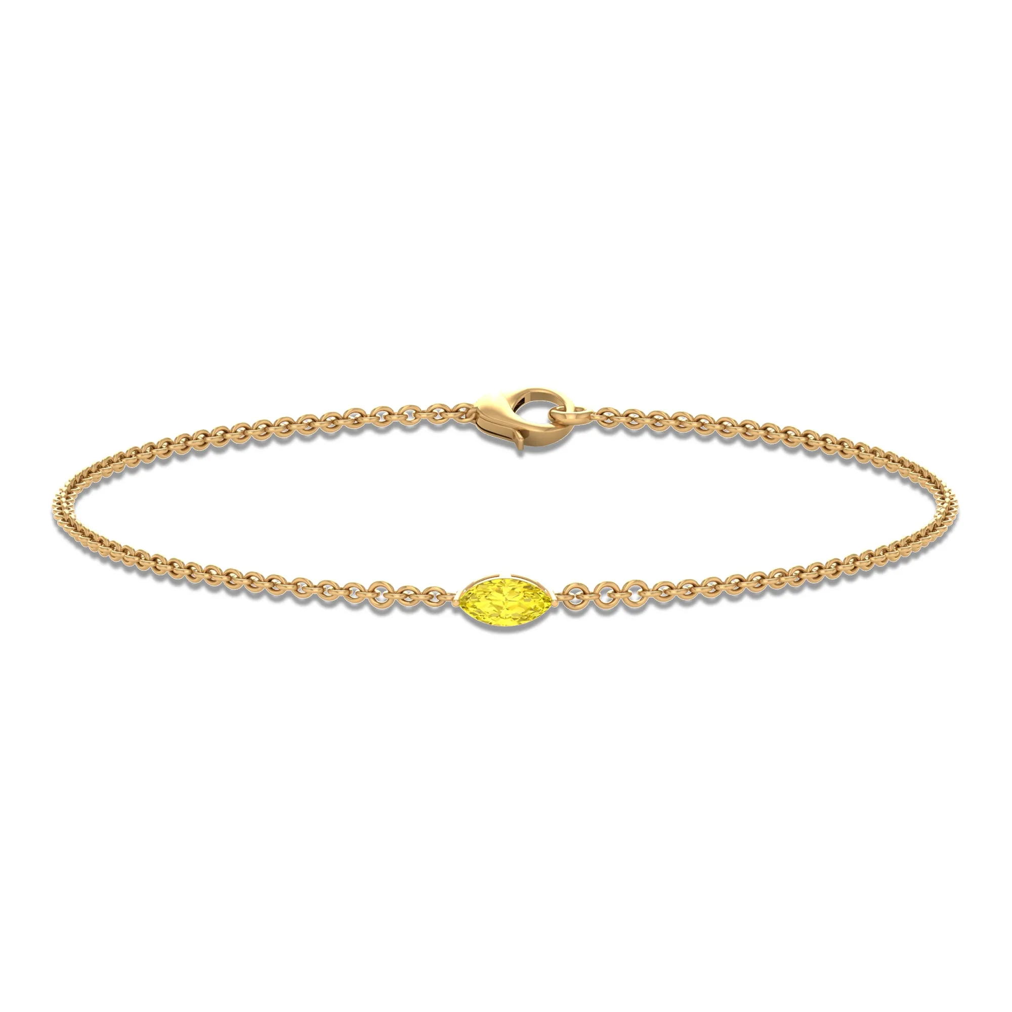 Marquise Shape Solitaire Yellow Sapphire East West Chain Bracelet