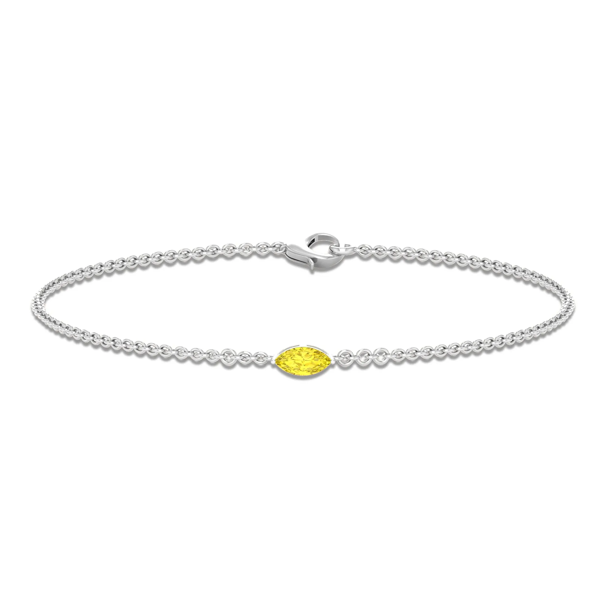 Marquise Shape Solitaire Yellow Sapphire East West Chain Bracelet