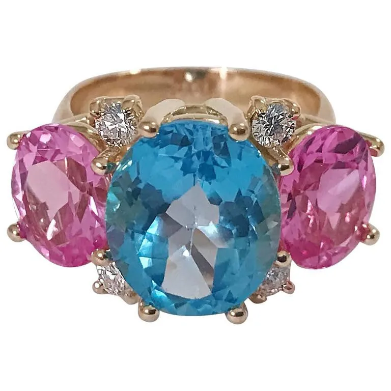 Medium GUM DROP™ Ring Blue Topaz Pink Topaz