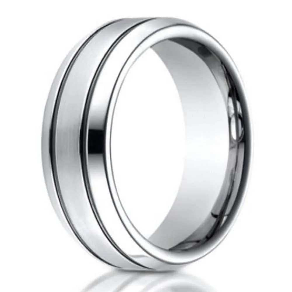 Men's Cobalt Wedding Band with Two Black Parallel Grooves  | 7mm